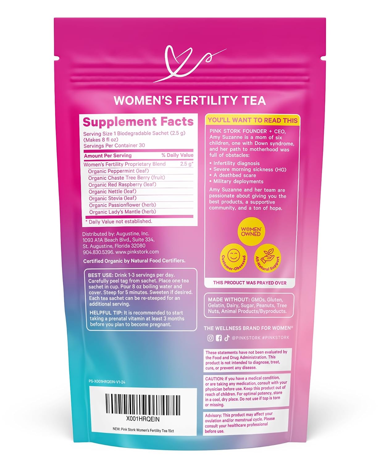Pink Stork Fertility Tea, Organic Vitex + Cycle Support, Sweet Mint, 15ct | USDA Organic Herbs | Caffeine-Free Conception Tea | Hormone Balance, Cycle Regularity Support | Compostable Sachets | 30 Cups - Image 8