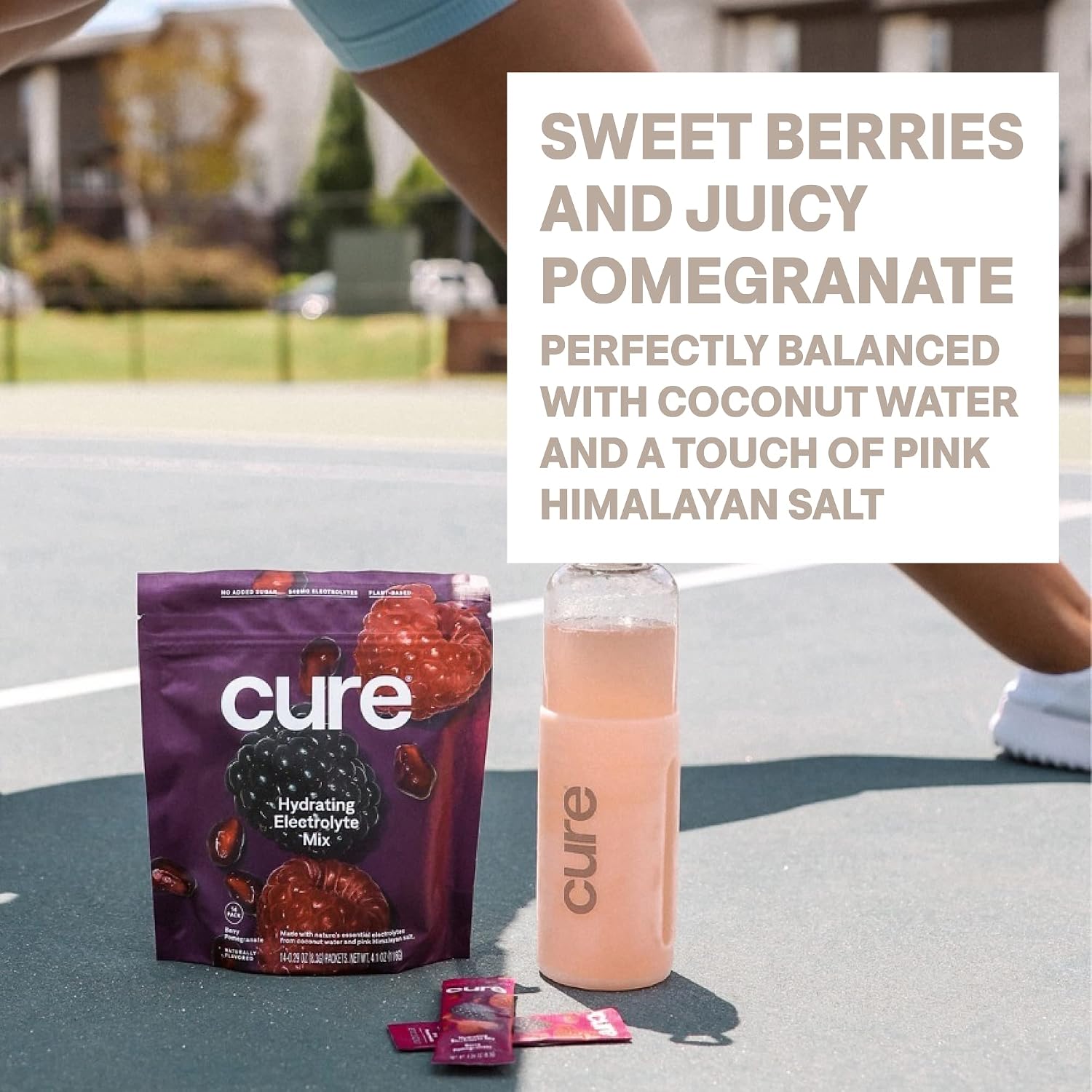 Cure Hydration - Electrolyte Drink Powder Berry Pomegranate 14 Packets | Plant-Based Dehydration Relief Mix Made with Coconut Water, No Added Sugar, Vegan, Non-GMO, Gluten Free, FSA-HSA Eligible - Image 5
