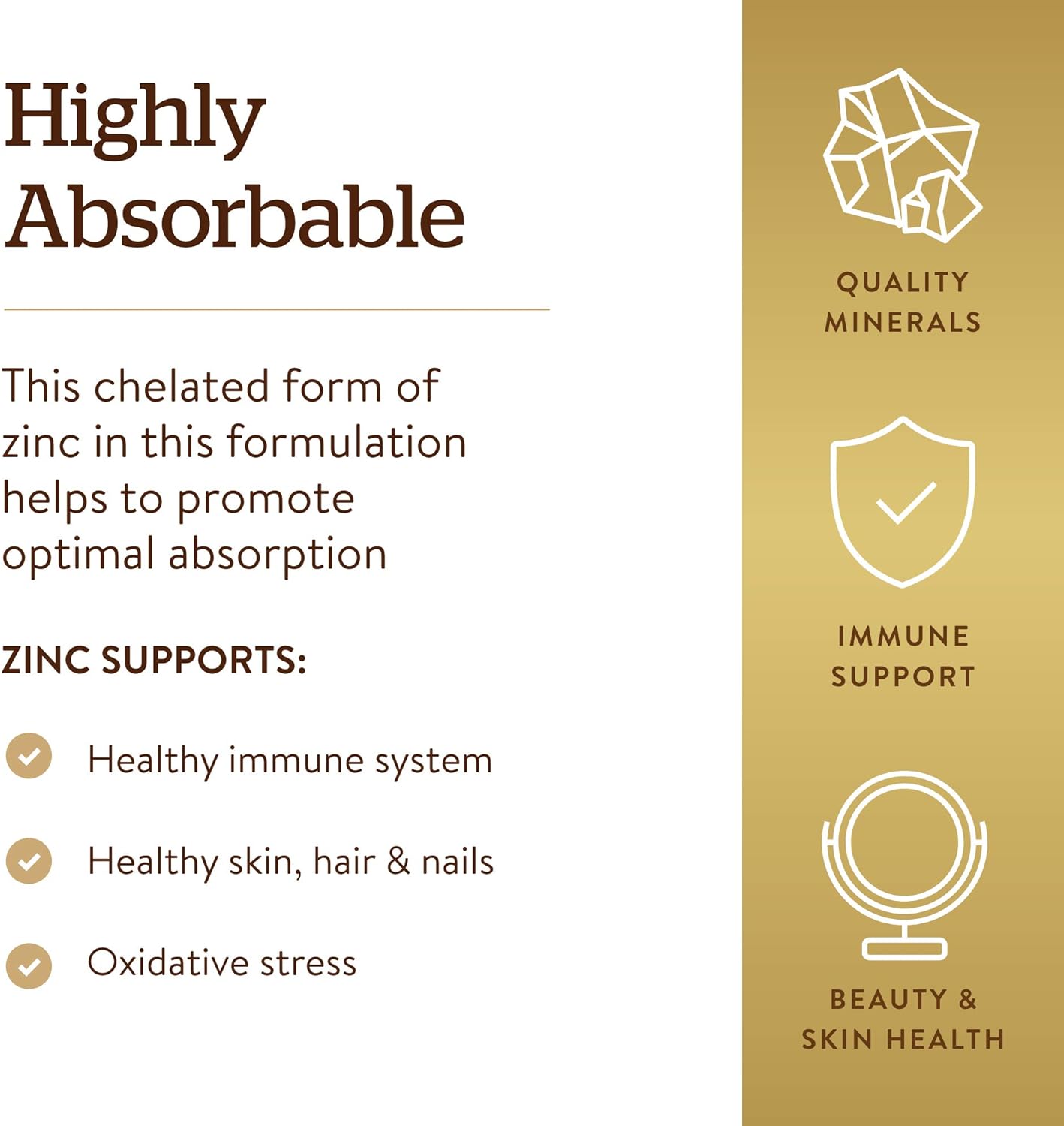Solgar Chelated Zinc, 250 Tablets - Zinc for Healthy Skin - Supports Cell Growth & DNA Formation - Exerts Antioxidant Activity - Supports A Healthy Immune System - Non GMO, Vegan - 250 Servings - Image 4