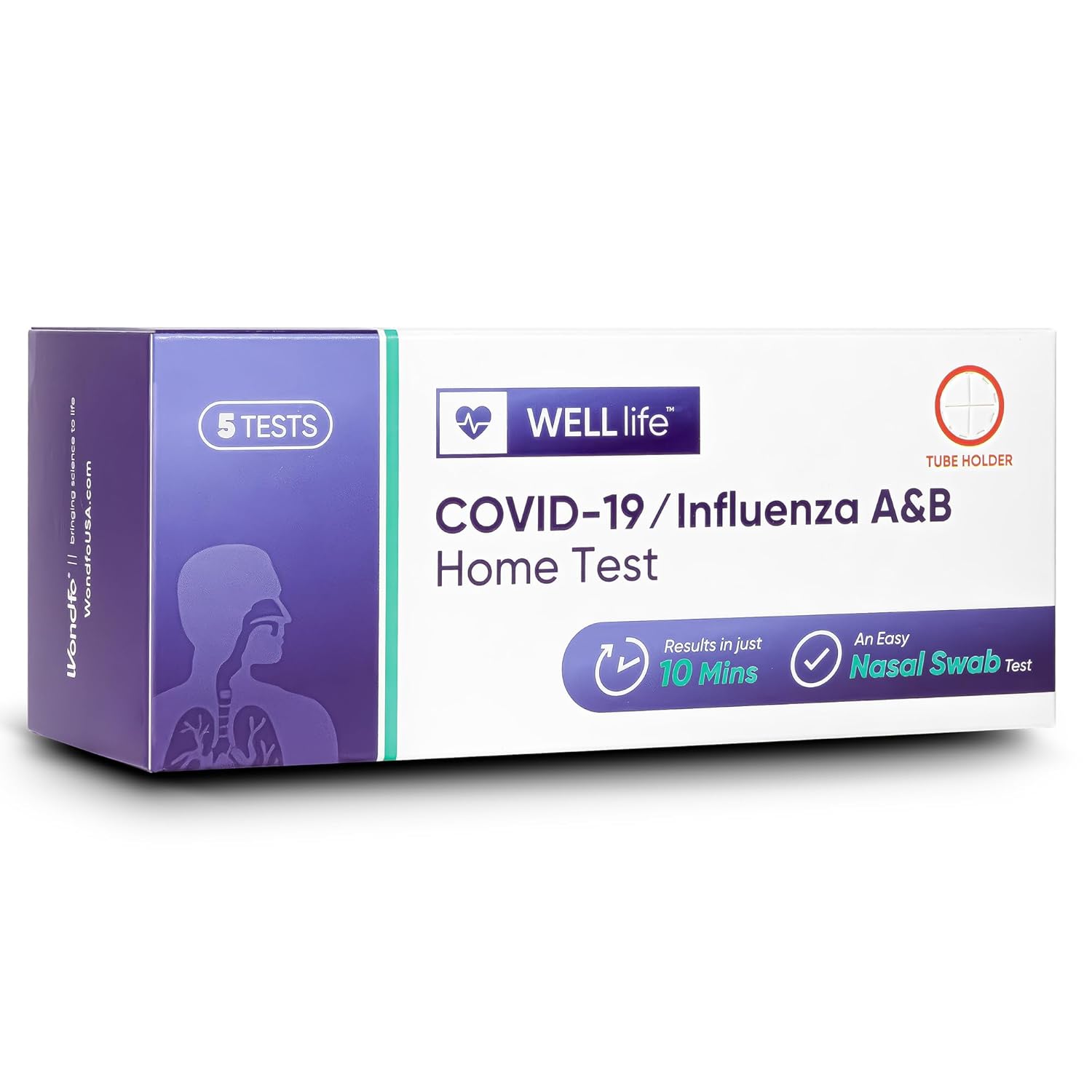 WELLlife COVID-19/Flu A&B Home Test, 3-in-1 Covid Flu Combo Test, 5 Tests | Results in 10 Mins, Nasal Swab Test, No Discomfort, for Age 2+ Children & Adult Use