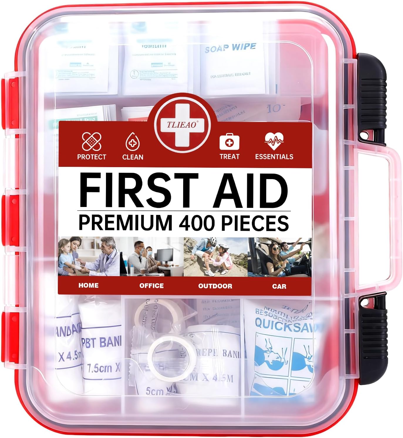 400 Pieces All-Purpose First Aid Kit, Organized Dual-Layer Wall | 100-Person, Professional Medical Kit For Home, Car, Camping, Travel, Office, Outdoor, Business & Sports