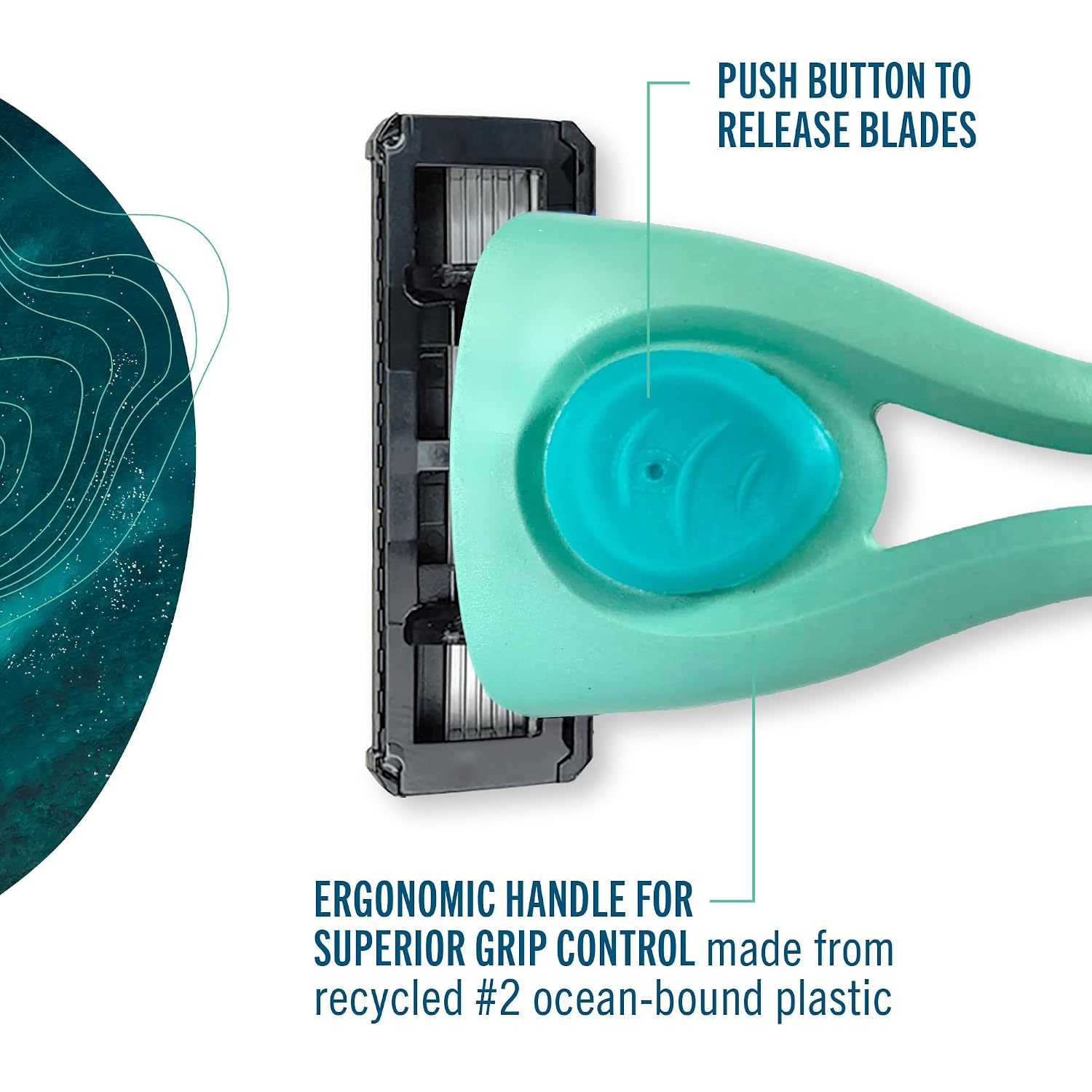Preserve POPi Shave 5 Razor, Recycled Ocean Plastic Handle, Neptune Green | Includes 5-Blade Cartridge; Vitamin E Lubricating Strip; Ergonomic Grip; For Men & Women; Cruelty-Free - Image 8