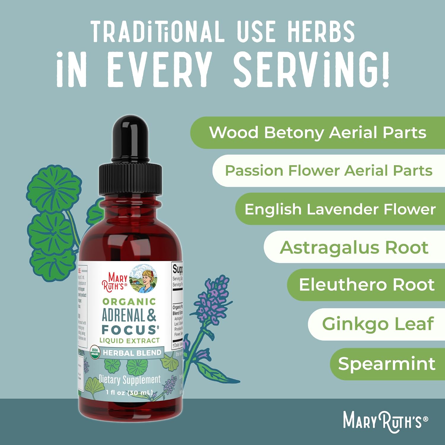 MARYRUTH'S Adrenal & Focus Drops | Supplement for Focus & Stress Support | Adaptogenic & Nervine Herbs | Ginkgo Leaf, Astragalus Root, & More | Vegan | USDA Organic | CLP Certified | Non-GMO | 1 oz | Adaptogenic & Nervine Herbs, Ginkgo Leaf, Astragalus Root, & More, Vegan, USDA Organic, CLP Certified, Non-GMO, 1 oz - Image 7