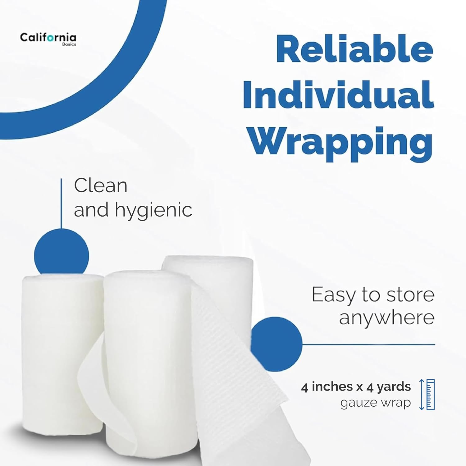 California Basics 24-Pack Gauze Bandage Roll with Tape, 4 Inches x 4 Yards - Soft, Stretchable & Breathable Wrap for Wound Care, First Aid & Medical Supplies - White - Image 2