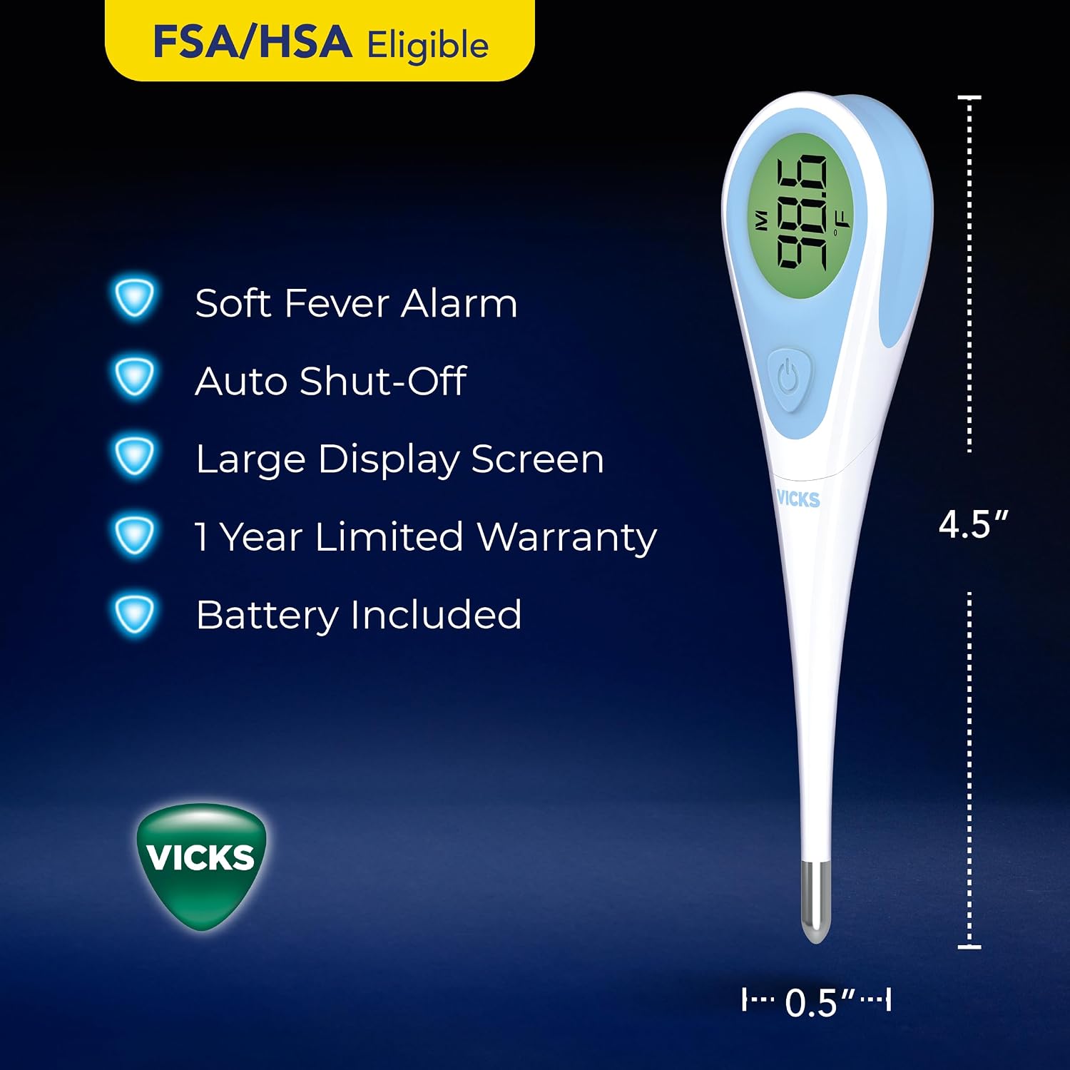 Vicks SpeedRead Digital Thermometer for Baby, Kids & Adults | Color-Coded Readings in 8 seconds, Oral, Baby Rectal Thermometer or Under The Arm, Water Resistant - Image 7