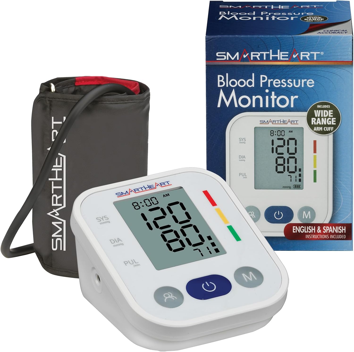 SmartHeart Automatic Arm Blood Pressure Monitor with Wide-Range Cuff | Adult Wide-Range Cuff Fits 8.66"–16.53", 2-User Memory, Cuff Placement & Excessive Movement Indicators