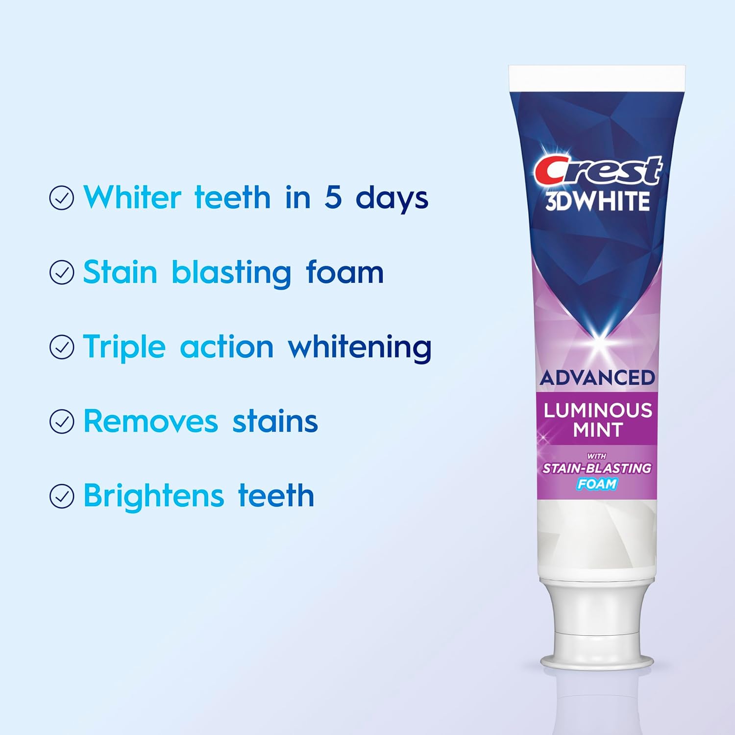 Crest 3D White Advanced, Teeth Whitening Toothpaste for Adults, 3.7 oz, 4 Pack, Cavity Protection Fluoride Toothpaste, Strengthens Enamel, Travel Size Toiletries - Image 2