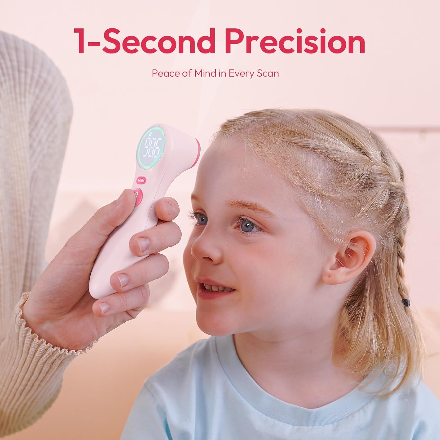 Viproud No-Touch Thermometer for Kids and Adults, 1-Second Reading, Pink | Forehead & Object Mode, Fever Indicator, Large Clear LED, Silent Mode, Home Medical, Nurse Accessories, Lifetime Support - Image 3