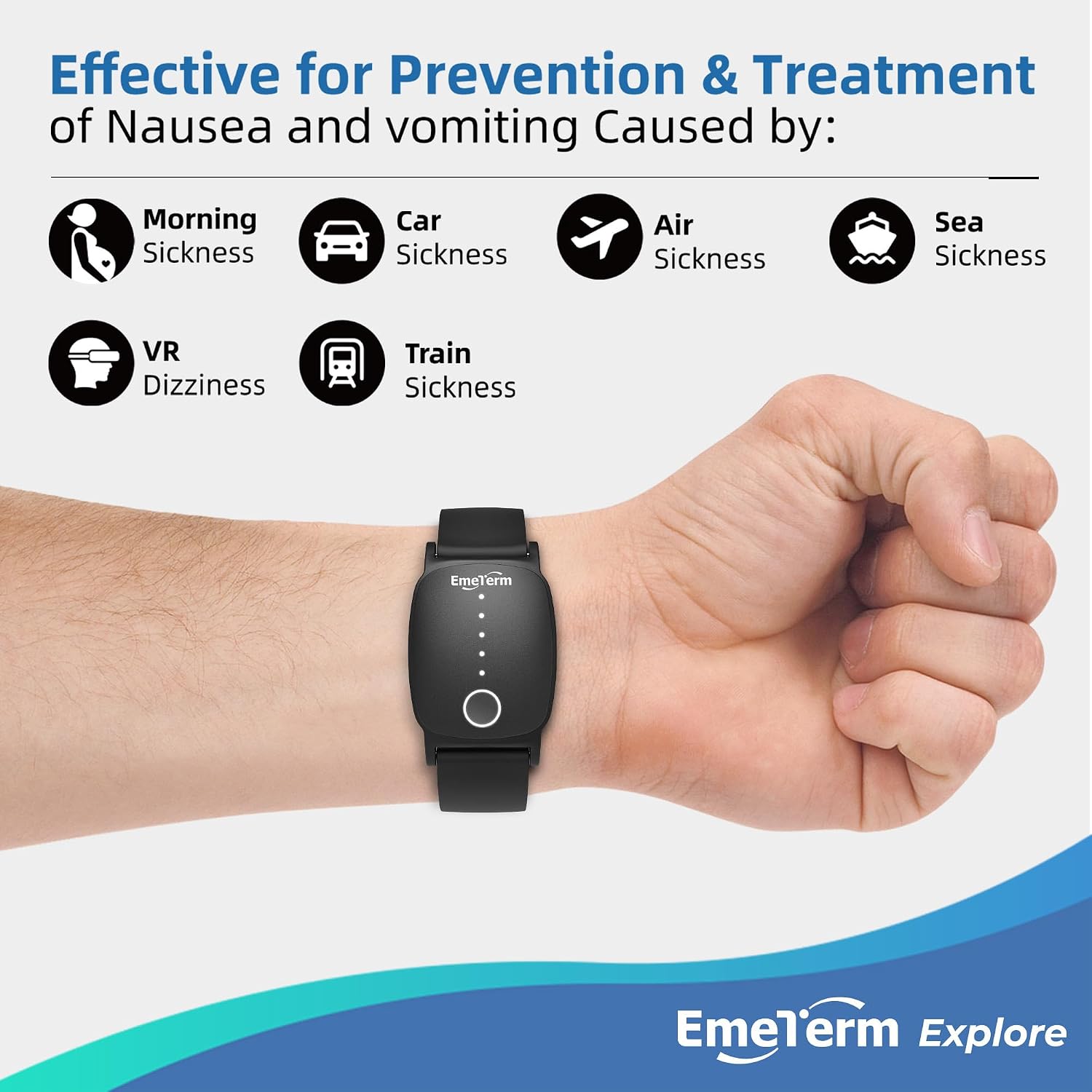 EmeTerm Explore Classic FDA-Cleared Anti-Nausea Wristband IP67 Waterproof Morning Motion Sickness Relief Band Rechargeable Classic Strap Design Drug Free Non-drowsy Without Side Effects Galaxy Black - Image 3