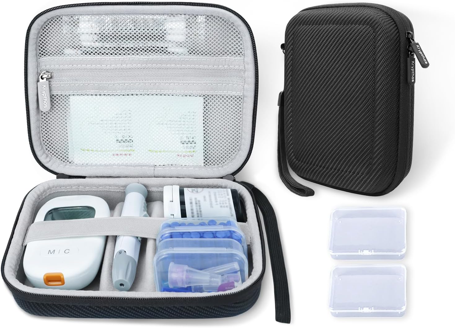 Diabetic Supplies Travel Case for Glucose Meter Diabetes Testing Kit-Black | Portable Diabetes Testing Kit Storage Organizer Bag for Diabetes Blood Sugar Test Strips, Lancets, Lancing Device