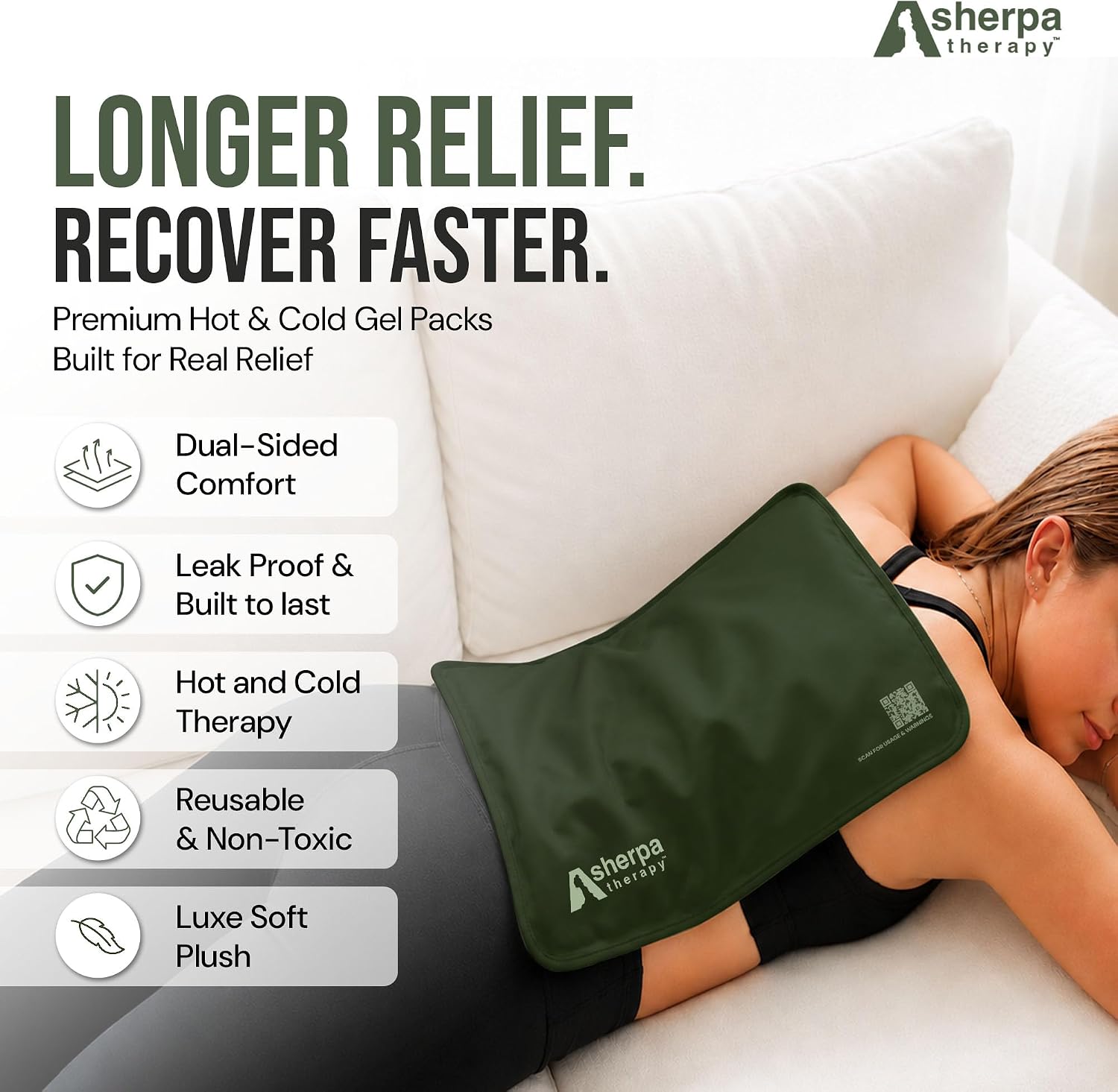 Flexible Hot and Cold Gel Pack, Large 11.5" x 14.5" | Reusable soft gel ice pack for injuries, recovery, dual-sided plush, medical grade for back, shoulder & muscle relief, green - Image 4