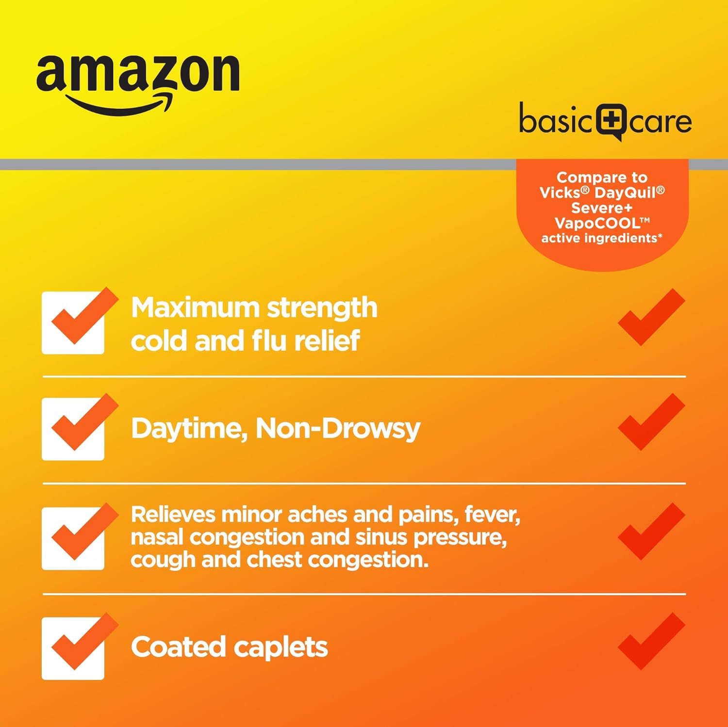 Amazon Basic Care Daytime Severe Cold & Flu Relief Caplets, Multi-Symptom Relief for Headache, Fever, Sore Throat, Chest & Nasal Congestion, Vapor Ice, 24 Count - Image 3