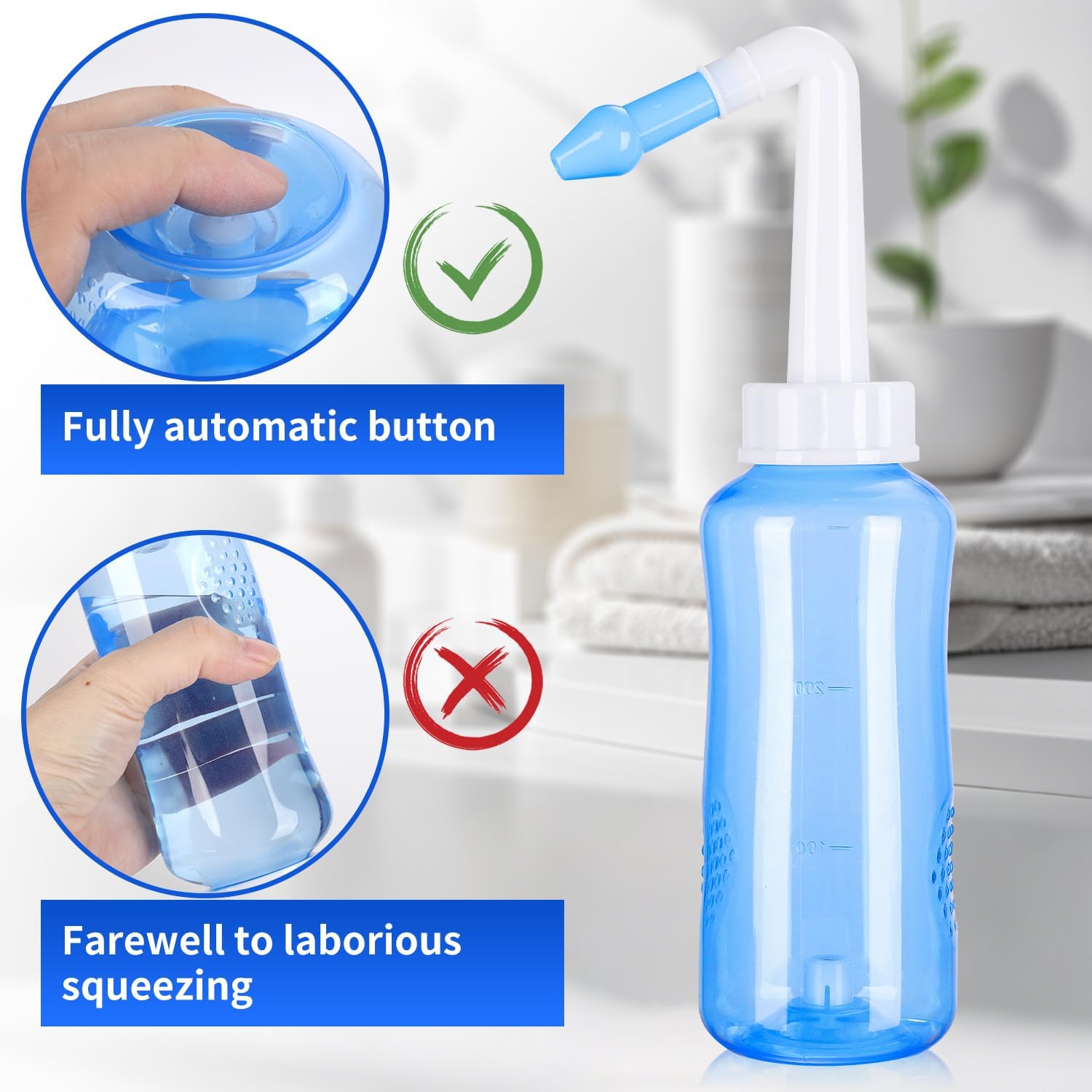 Neti Pot Sinus Rinse Bottle,Nasal Wash Bottle,Sinus Rinsing Cleaner Pressure Rinse Nasal Irrigation with Sticker Thermometer for Adult & Kid (300ml with 40 Nasal Wash Salt Packets) - Image 7