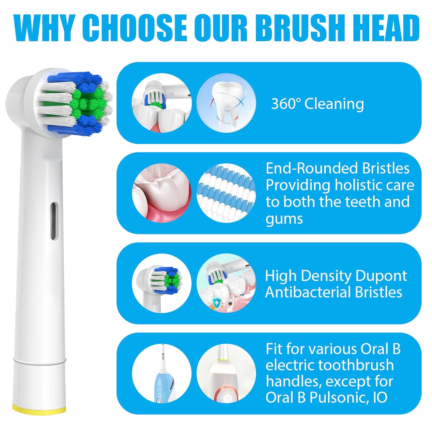 Replacement Toothbrush Heads Compatible with Oral B Braun, 12 Pcs | Professional Electric Toothbrush Brush Heads, Compatible with Oral B Replacement Heads Refill, 7000/Pro 1000/9600/500/3000 - Image 3