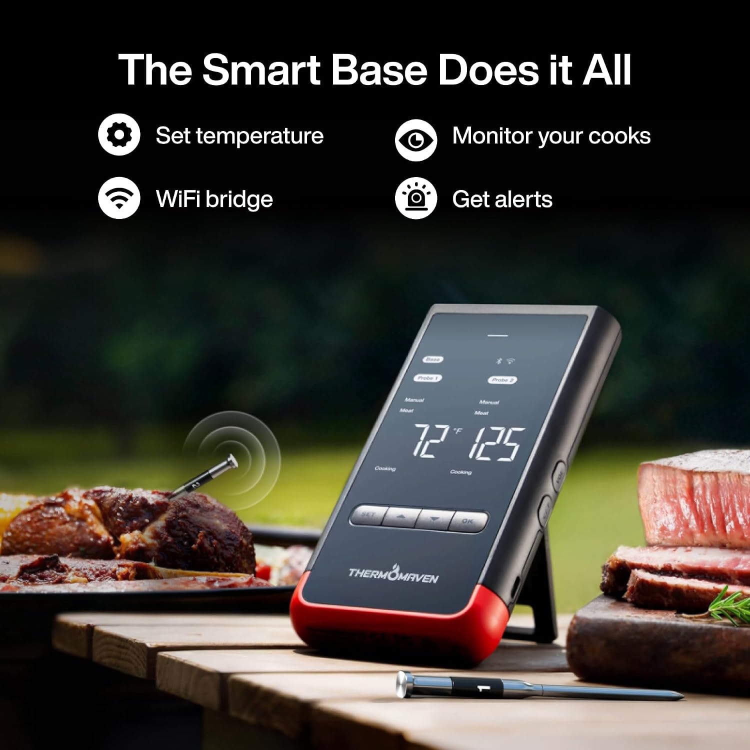 ThermoMaven WiFi Wireless Meat Thermometer, 2 Probes, Smart Base, 6 Sensors | Unlimted Monitor Range via APP, Commercial-Grade NIST Certified Accuracy, for Restaurant Kitchen, BBQ/Grill/Oven - Image 2