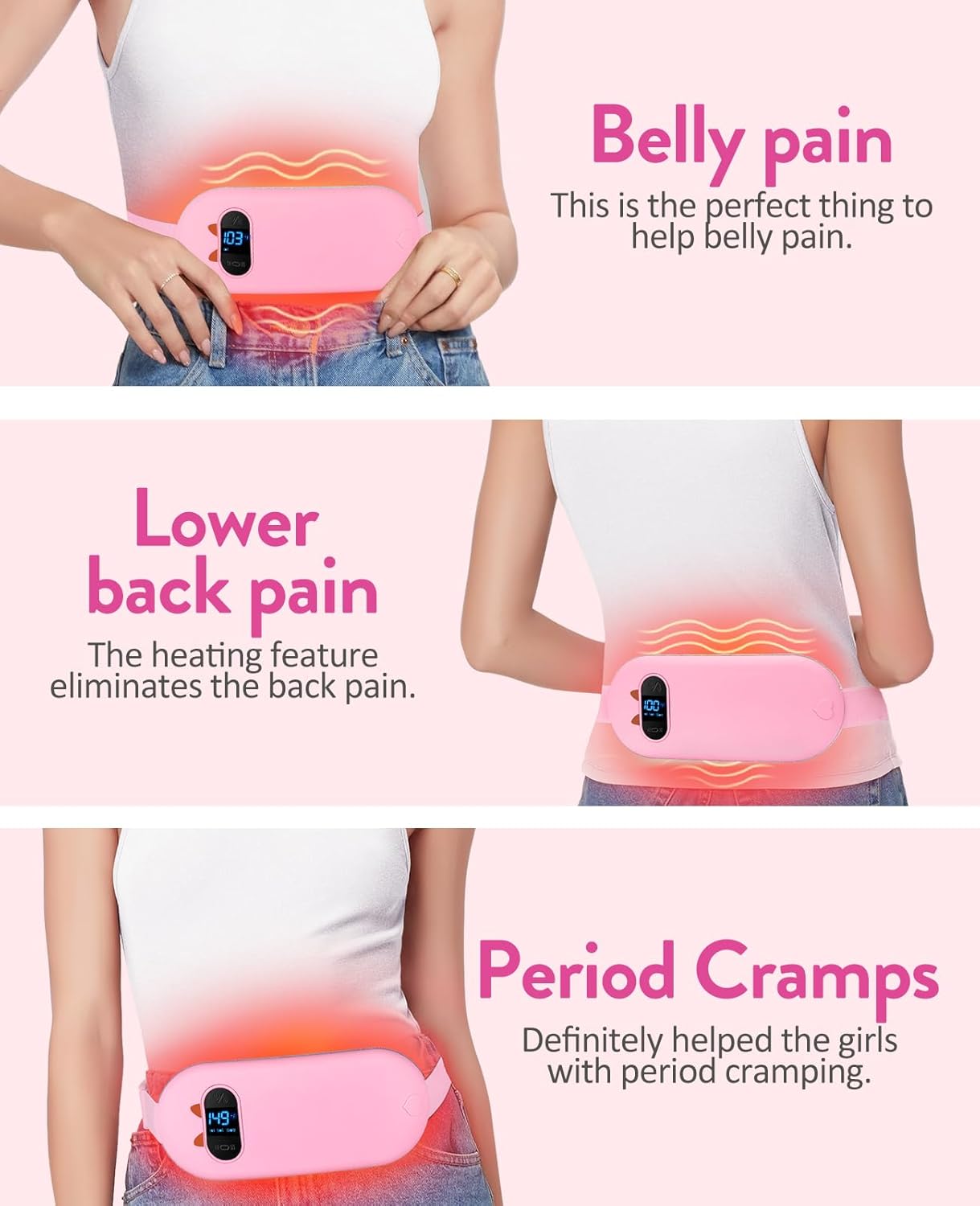 Portable Heating Pad for Period Cramps: 6 Heat Levels and 6 Massage Modes | Cordless Electric 3s Fast Heating Belly Wrap Belt for Menstrual, Back Pain Relief - A Gift for Women Girls Her - Image 3