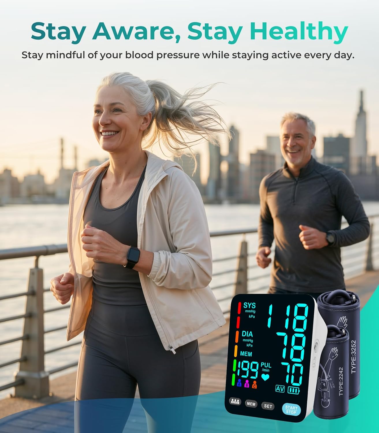 Automatic Upper Arm Blood Pressure Monitor, 3*199 Sets Memory, White | Dual Cuffs (9-17in&13-21in), Large LED Backlit Display, USB-C/4 AAA, Fast 35s reading, Home Use, one-touch, accurate readings - Image 8