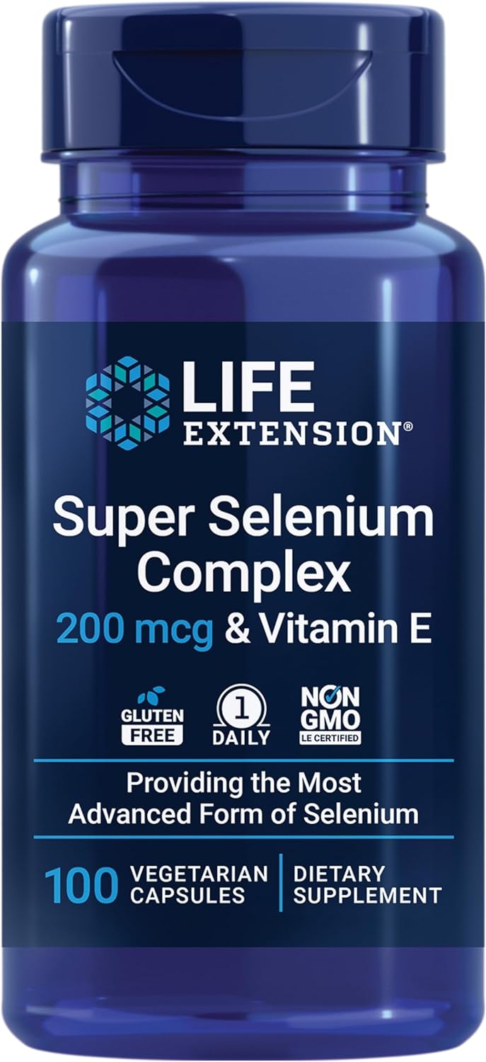 Life Extension Super Selenium Complex, 200 mcg – 3 Forms of Selenium, Vitamin E – Cellular Health & Longevity Support – Gluten-Free, Non-GMO, Vegetarian, 1 Daily – 100 Capsules | 3 Forms of Selenium & Vitamin E Support Cellular Health & Healthy Aging, Gluten-Free, Non-GMO & Vegetarian, 1 Daily