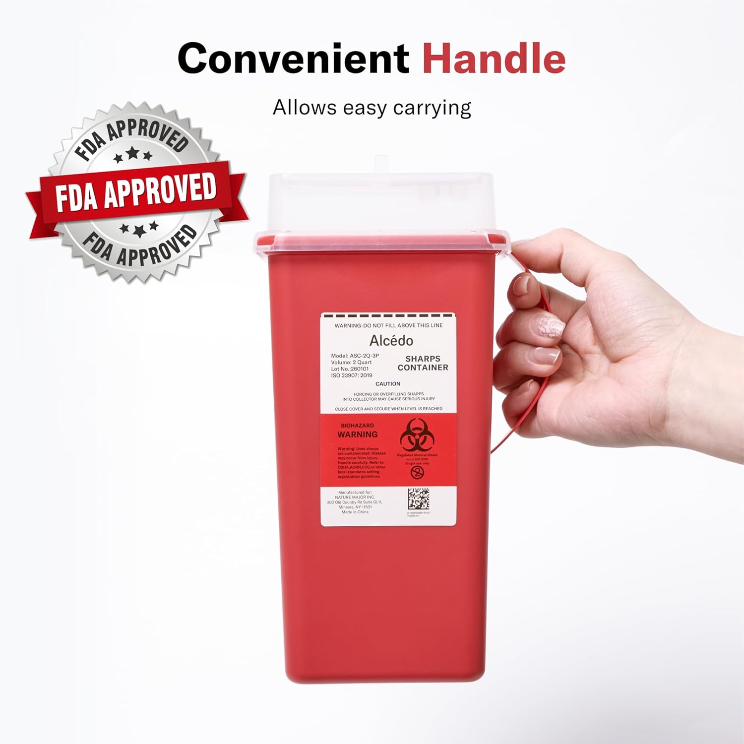 Alcedo Sharps Container 2 Quart (1-Pack) for Home Use & Travel Disposal | Small & Portable, Convenient Handle, Built-In Needle Removal Port, Temporary Safety Closure, Clear Lid - Image 9