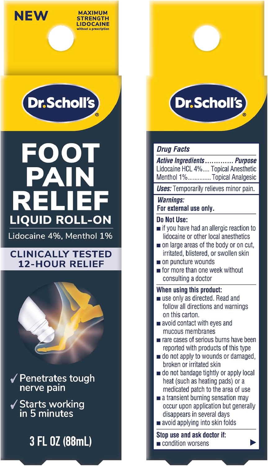 Dr. Scholl's Foot Pain Relief Liquid ROLL-ON, 3.0 oz // Clinically Tested 12-Hour Pain Relief - Penetrates Tough Nerve Pain - Works in 5 Minutes - Non-Greasy - with Lidocaine & Menthol - Image 6