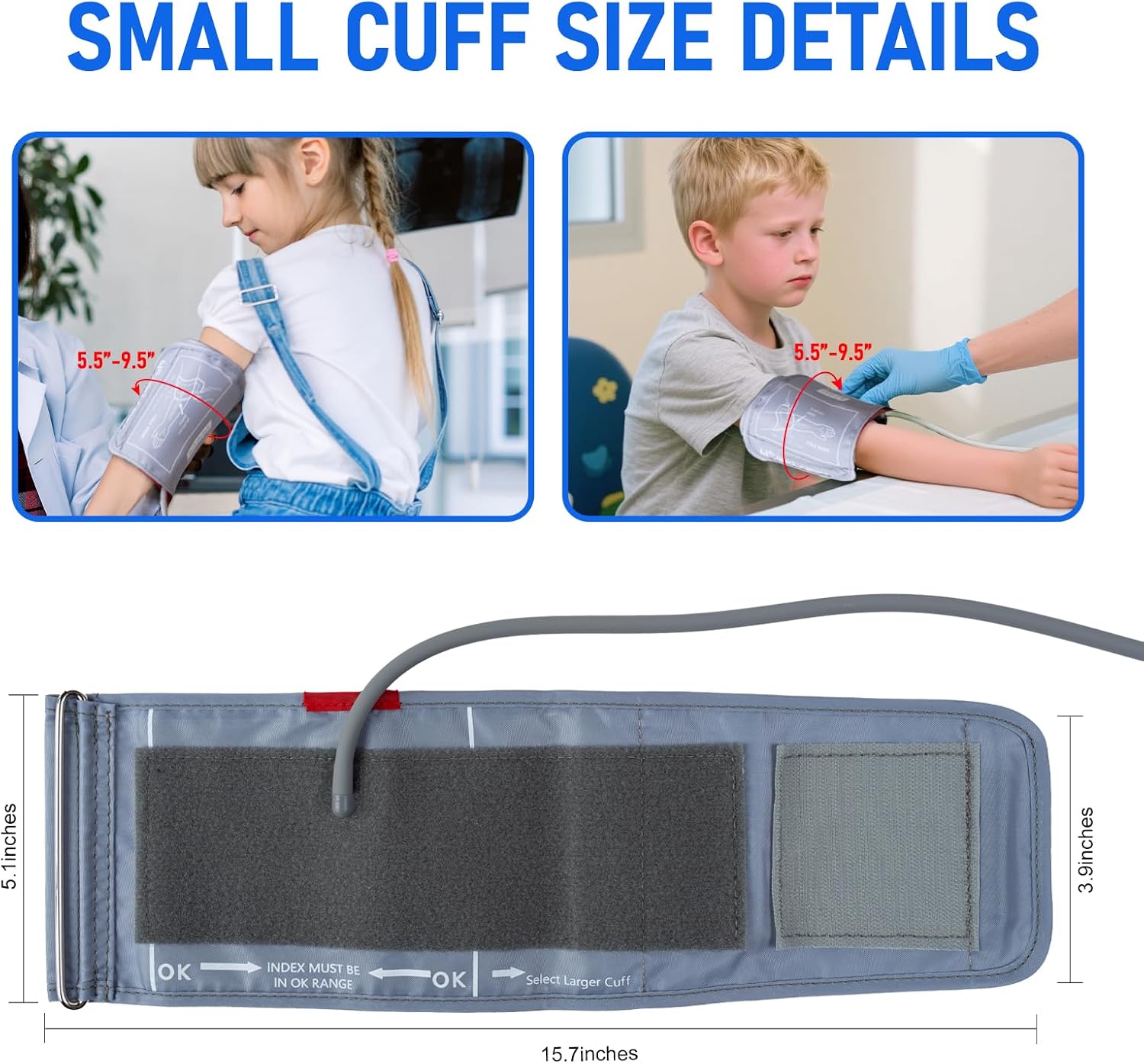 Small Blood Pressure Cuff for Kids, Slim Arm, Compatible with Most Monitors, ARM Blood Pressure Replacement Cuff with 8 Connectors (5.5"-9.5") - Image 3