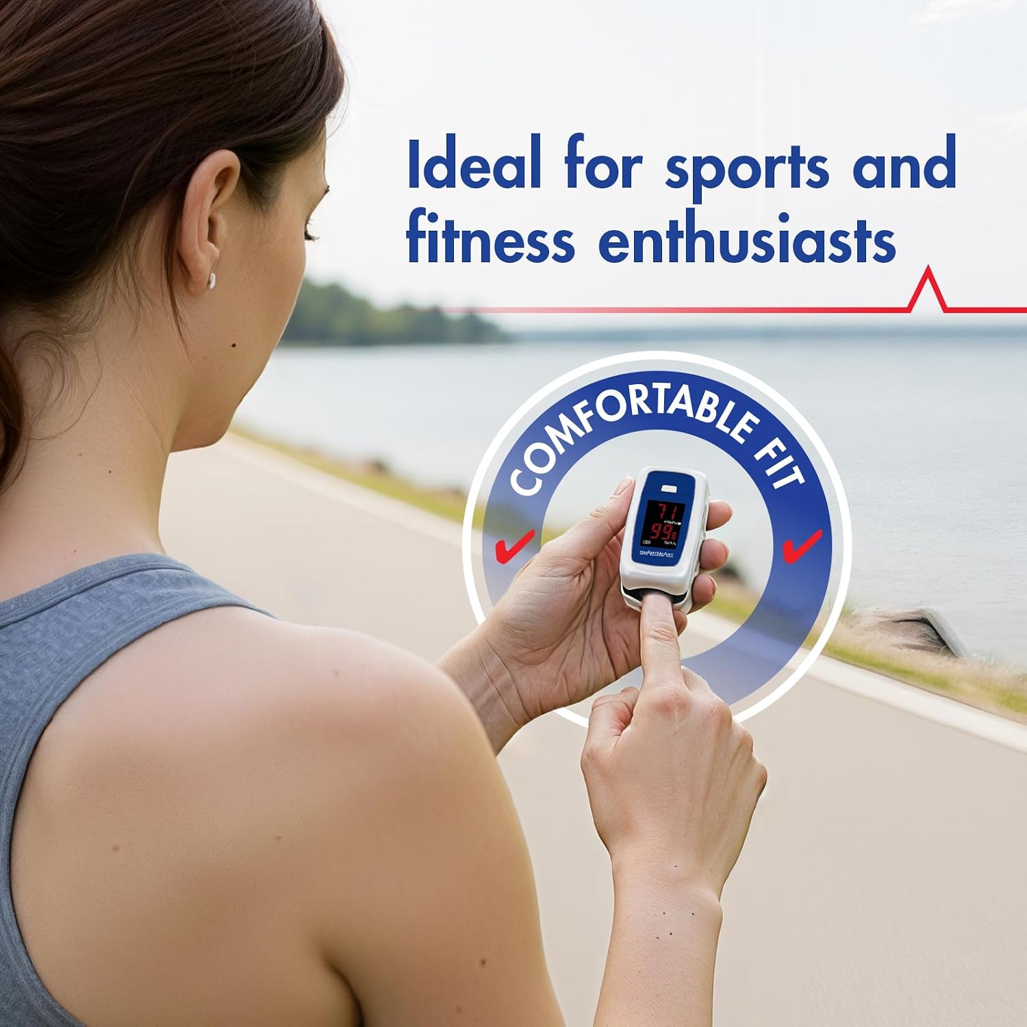 SmartHeart Fingertip Pulse Oximeter | Pulse Rate Monitor, Blood Oxygen Saturation, LED Display, Portable for Home & Sports Use, Lanyard & Batteries Included - Image 4