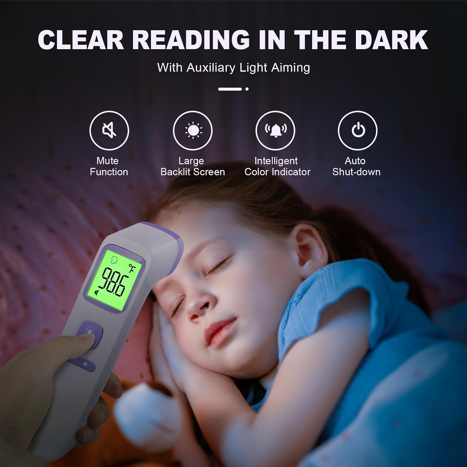 No-Touch Thermometer for Adults, Kids, Babies, 1-Sec Fast Accurate (Purple) | Fever Alarm, Large LCD with 3-Color Backlight, Silent Mode, 35-Reading Memory, Forehead & Object Mode, for Home & Clinic - Image 6