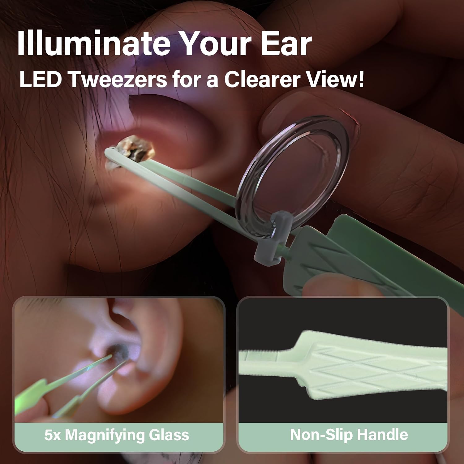 15 Pack Ear Wax Removal Tool Kit with Light - LED Ear Cleaning Kit, Ear Wax Removal for Kids and Adults, Ear Cleaning Tool, Ear Picker Spoon & Ear Tweezers & Spiral Spring Ear Spoon Green - Image 4