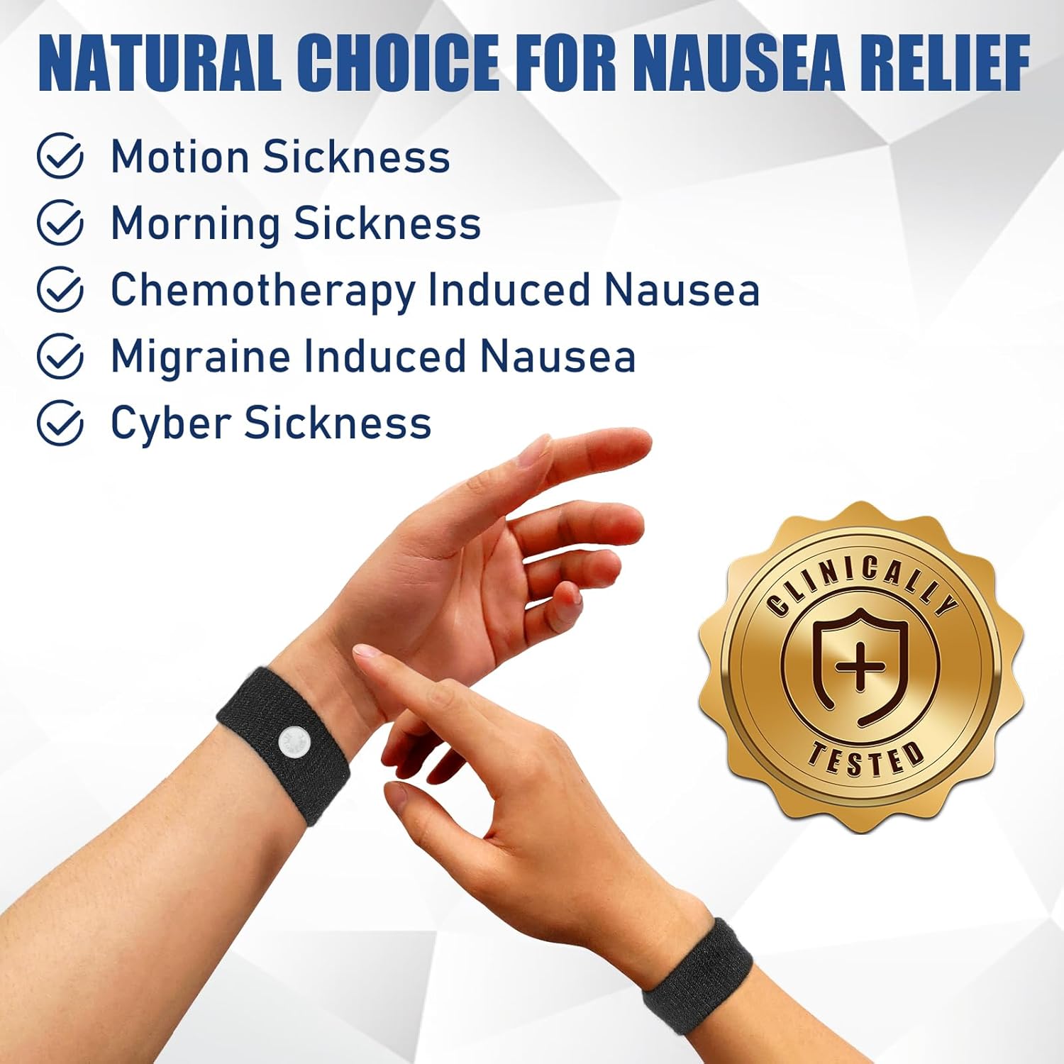 Hionfurt Motion Sickness Bands Anti Nausea Wristband for Adult and Kids Morning Sickness Relief for Pregnant Women Acupressure Nausea Relief for Car, Sea, Air Sickness - 2 Pairs Gray, Black - Image 2