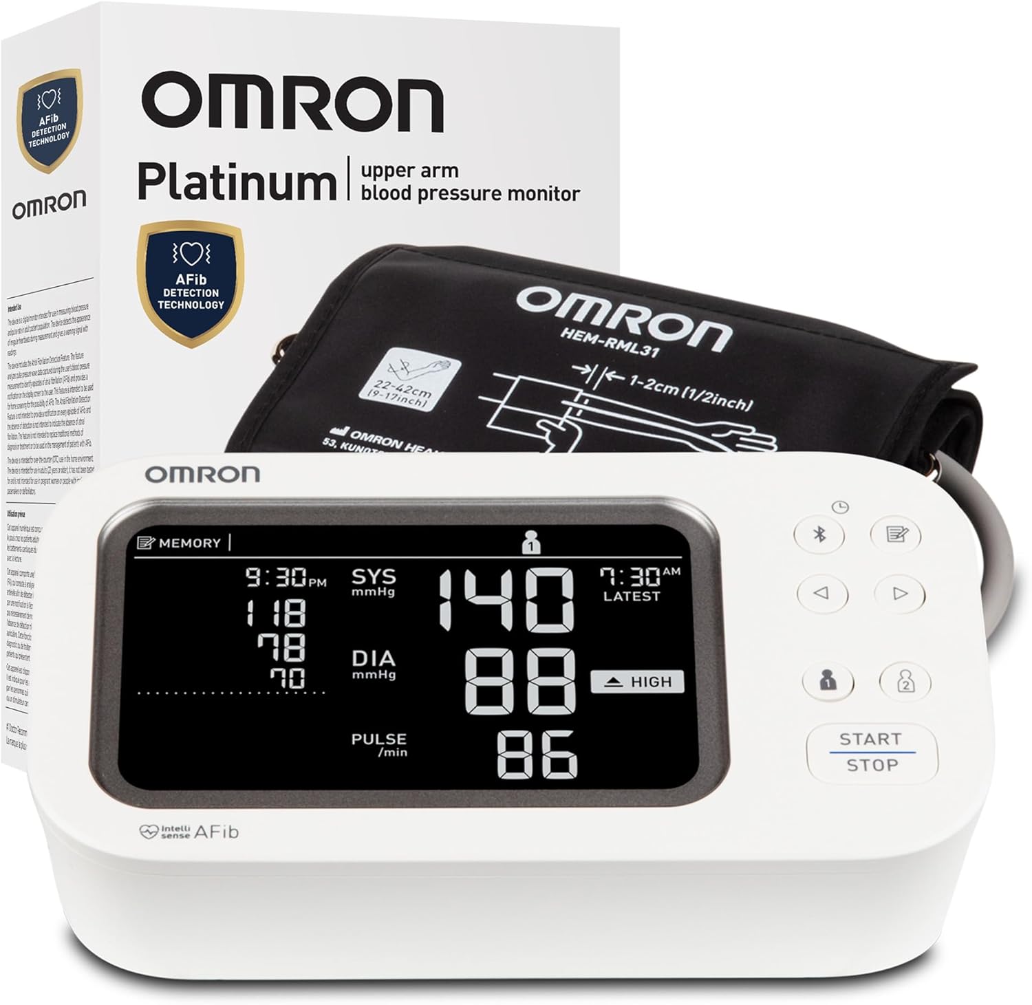 OMRON Platinum Blood Pressure Monitor & Upper Arm Blood Pressure Cuff | For Home Use - #1 Doctor & Pharmacist Recommended Brand - Clinically Validated - AFib Detection - Connect App