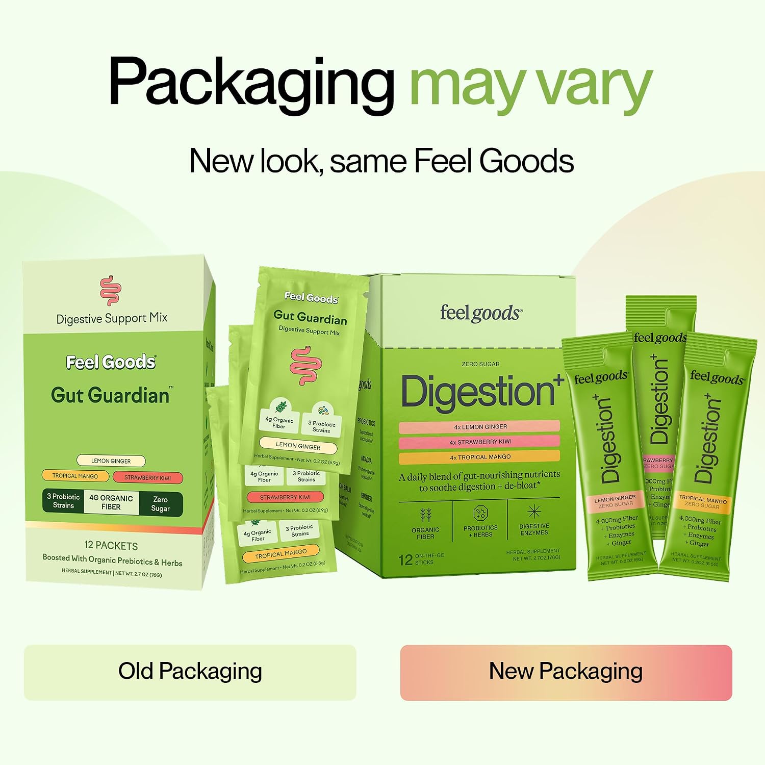 Feel Goods Digestion+ Gut Health Organic Fiber & Probiotic Powder Drink Mix | Digestive Enzymes, Digestion Plus, Bloating Relief, Gut Cleanse, Gut Guardian - Zero Sugar, 12 Variety Stick Packets - Image 8
