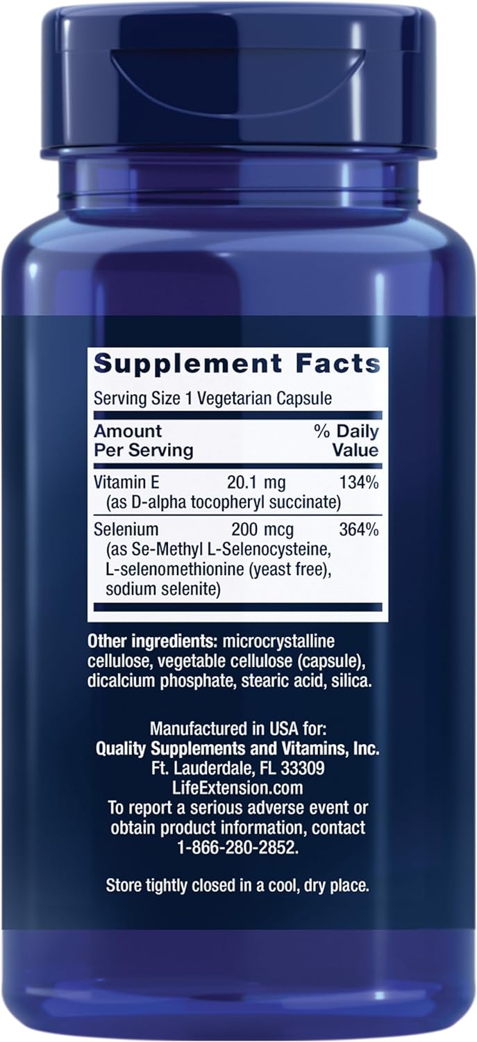 Life Extension Super Selenium Complex, 200 mcg – 3 Forms of Selenium, Vitamin E – Cellular Health & Longevity Support – Gluten-Free, Non-GMO, Vegetarian, 1 Daily – 100 Capsules | 3 Forms of Selenium & Vitamin E Support Cellular Health & Healthy Aging, Gluten-Free, Non-GMO & Vegetarian, 1 Daily - Image 2