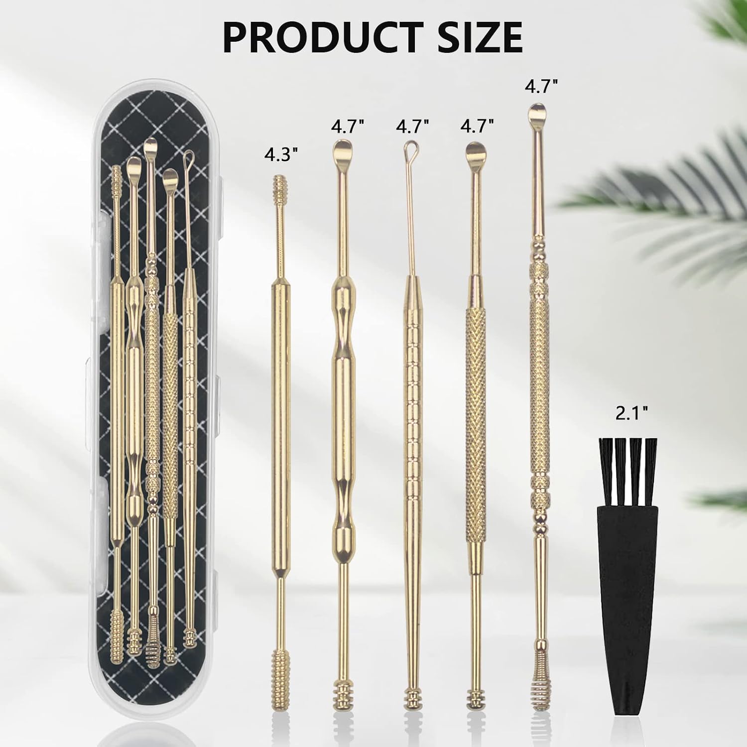 Hion 6 Pcs Extended Ear Wax Removal Kit,Professional Double-Headed Ear Pick Earwax Removal Tools,316L Stainless Steel Ear Cleaner Curette with Cleaning Brush and Storage Box,Suit for Kid Adult(Gold) - Image 6