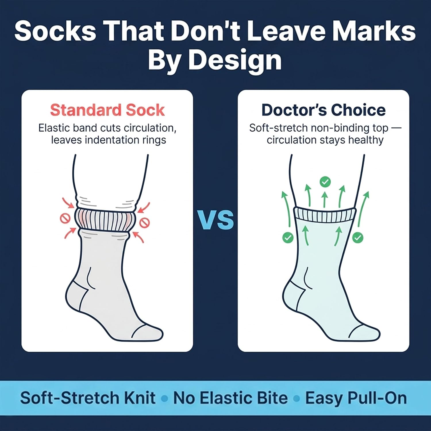Doctor's Choice Diabetic Crew Socks for Men, Non-Binding Top, 4 Pairs | Seamless Toe, Fully Cushioned Footbed, Moisture-Wicking Fabric, Four-Way Stretch - Image 4