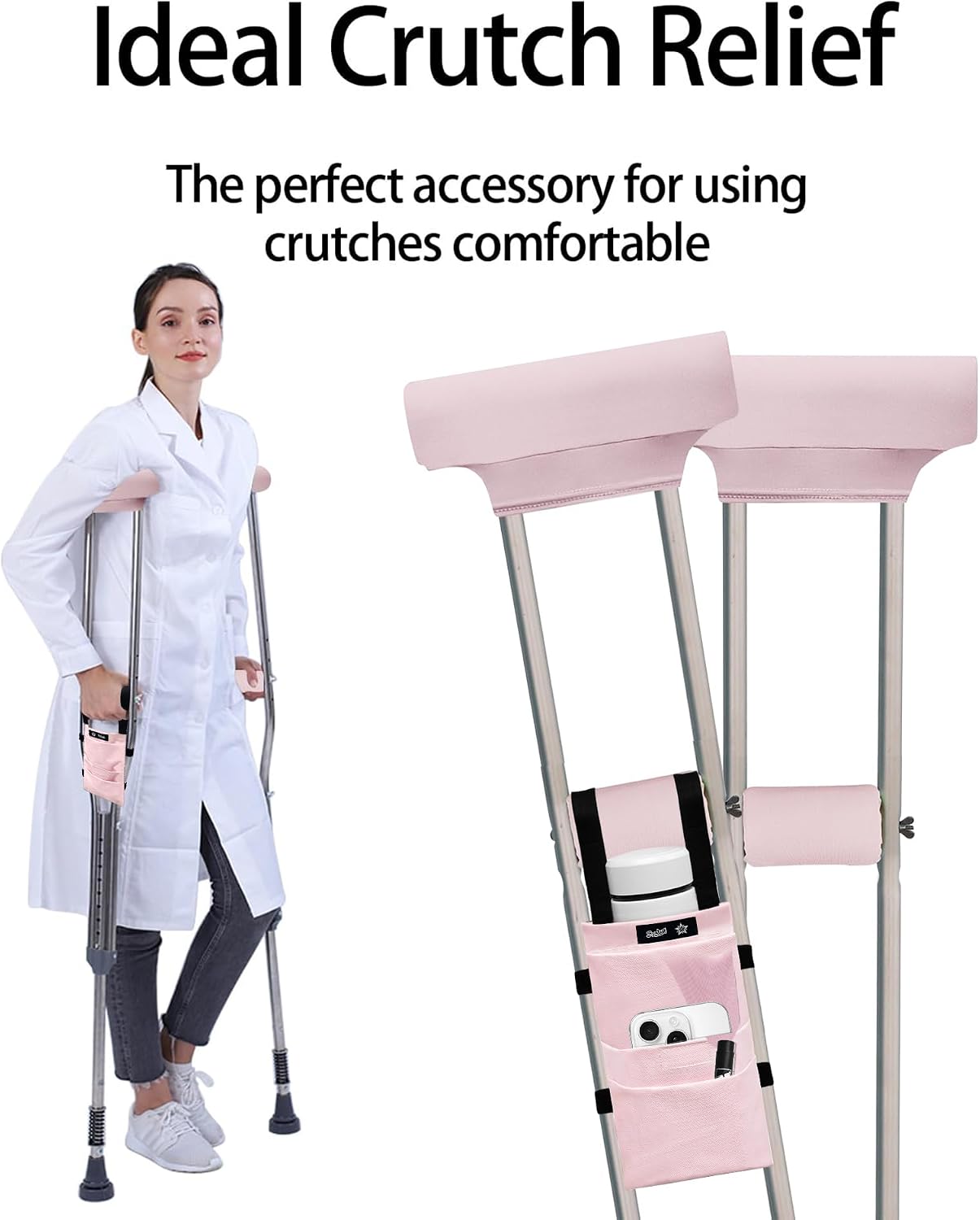 Crutches Padding & Crutch Bag (5 PCS) - Crutch Pads for Armpits and Hand Grips Water-Resistant Pouch for Crutches Crutch Cushions Crutches Accessories for Men, Women - Image 6