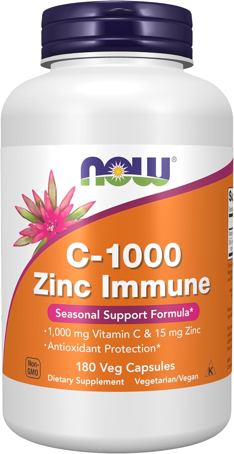 NOW Foods Supplements, C-1000 & Zinc Immune, Seasonal Support Formula*, Antioxidant Protection*, 180 Veg Capsules