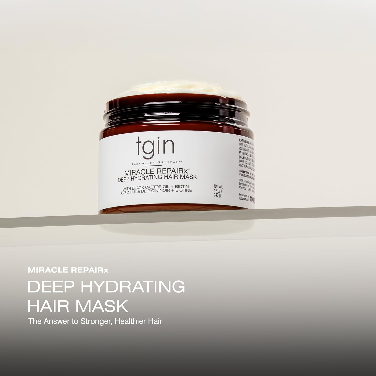 tgin Miracle RepaiRx Deep Hydrating Hair Mask – Moisture & Breakage Control | Deep Conditioner Formula with Biotin & Black Castor Oil for Wavy Locks – Hair Moisturizer for Dry Curls – 12 Oz - Image 2