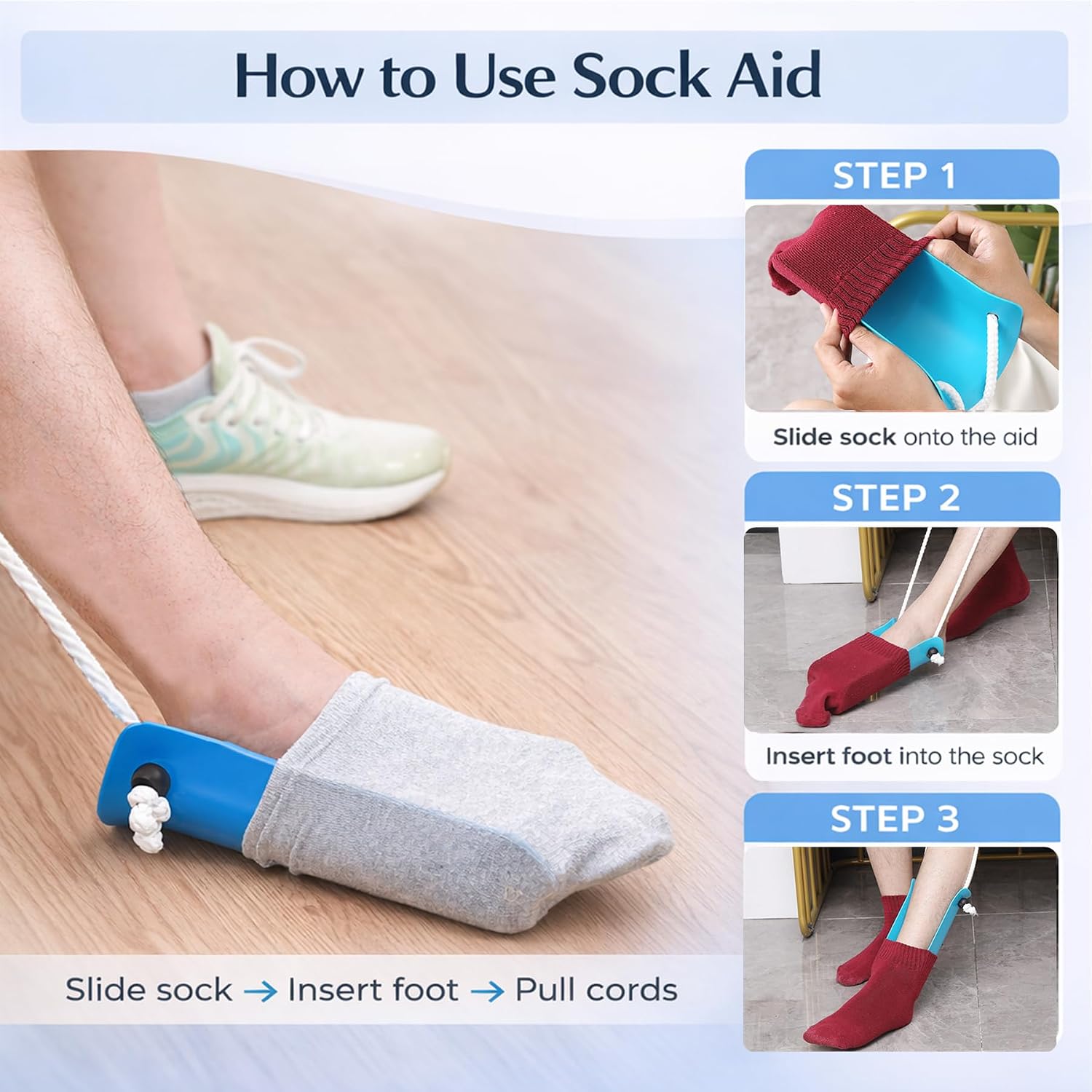 Sock Aid Kit for Seniors – Sock Puller, Leg Lifter Strap & Car Door Handle, Easy On Off Sock Helper, No Bending Dressing Aid for Elderly, Pregnant & Limited Mobility - Image 5