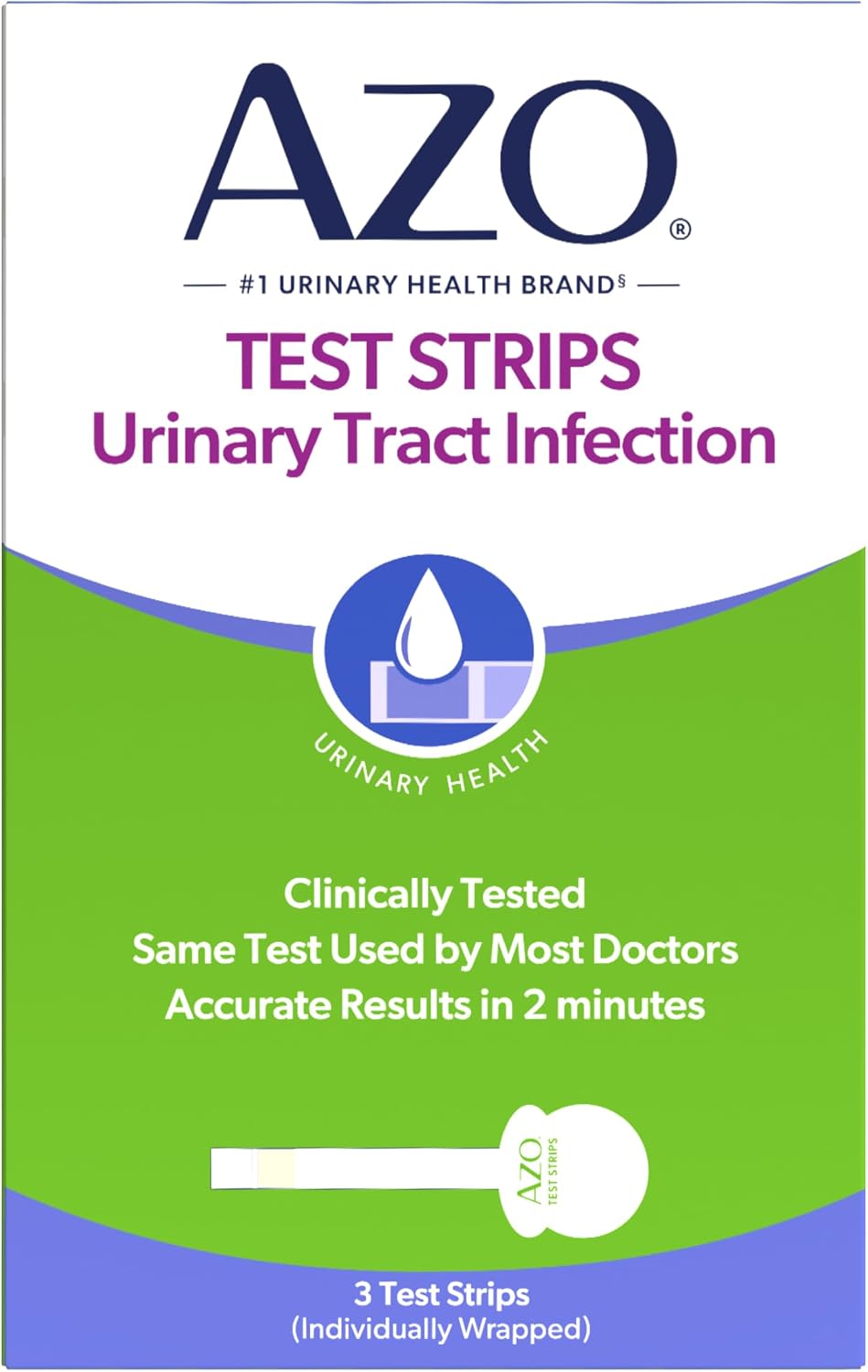 AZO Urinary Tract Infection (UTI) Test Strips, Results in 2 Mins, 3 Count | From the #1 Urinary Health Brand± Clinically Tested At Home UTI Test Strips For Women, Convenient, Fast Easy to Read Results