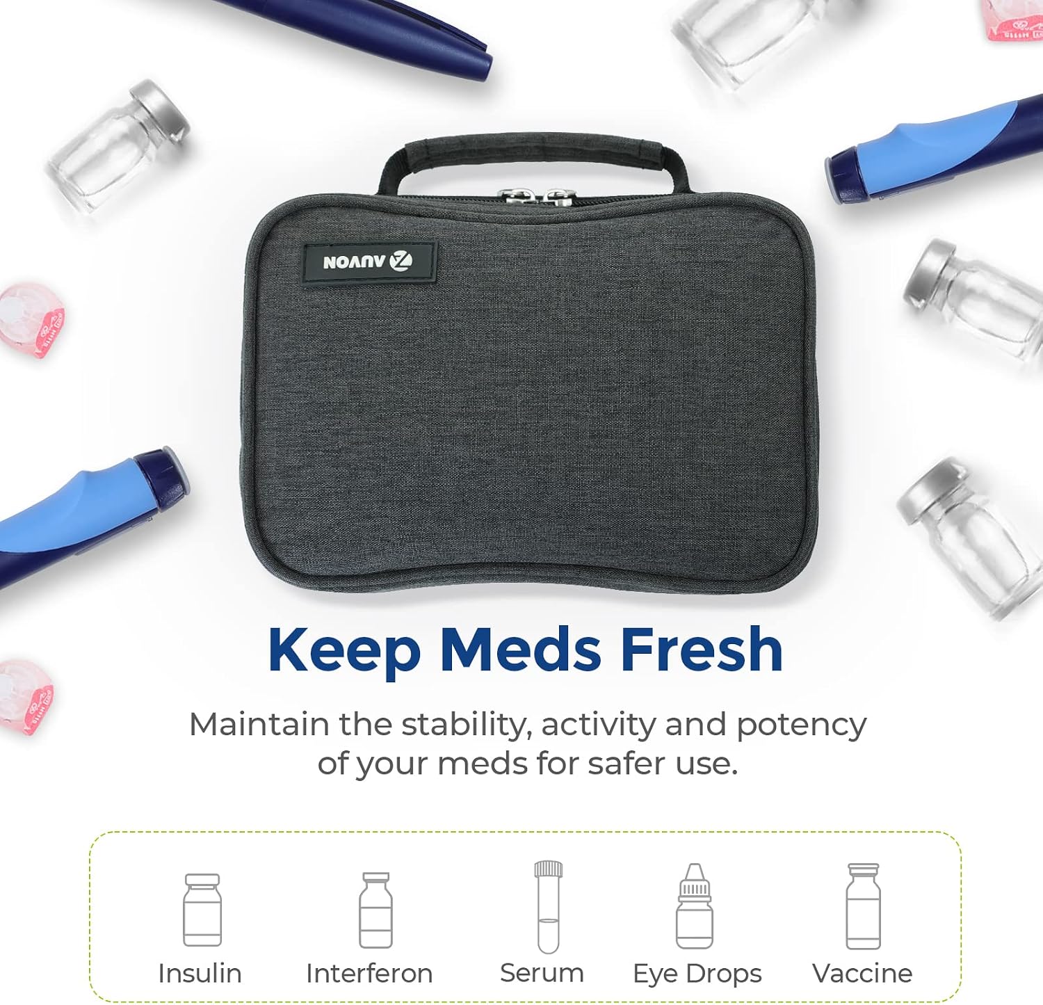 AUVON Large Insulin Cooler Travel Case, 4×160g TSA-Approved Ice Packs | Medication Cooler for Travel Holds 8 Insulin Pens & Diabetic Supplies, Portable Handle for Daily Life and Trips - Image 8