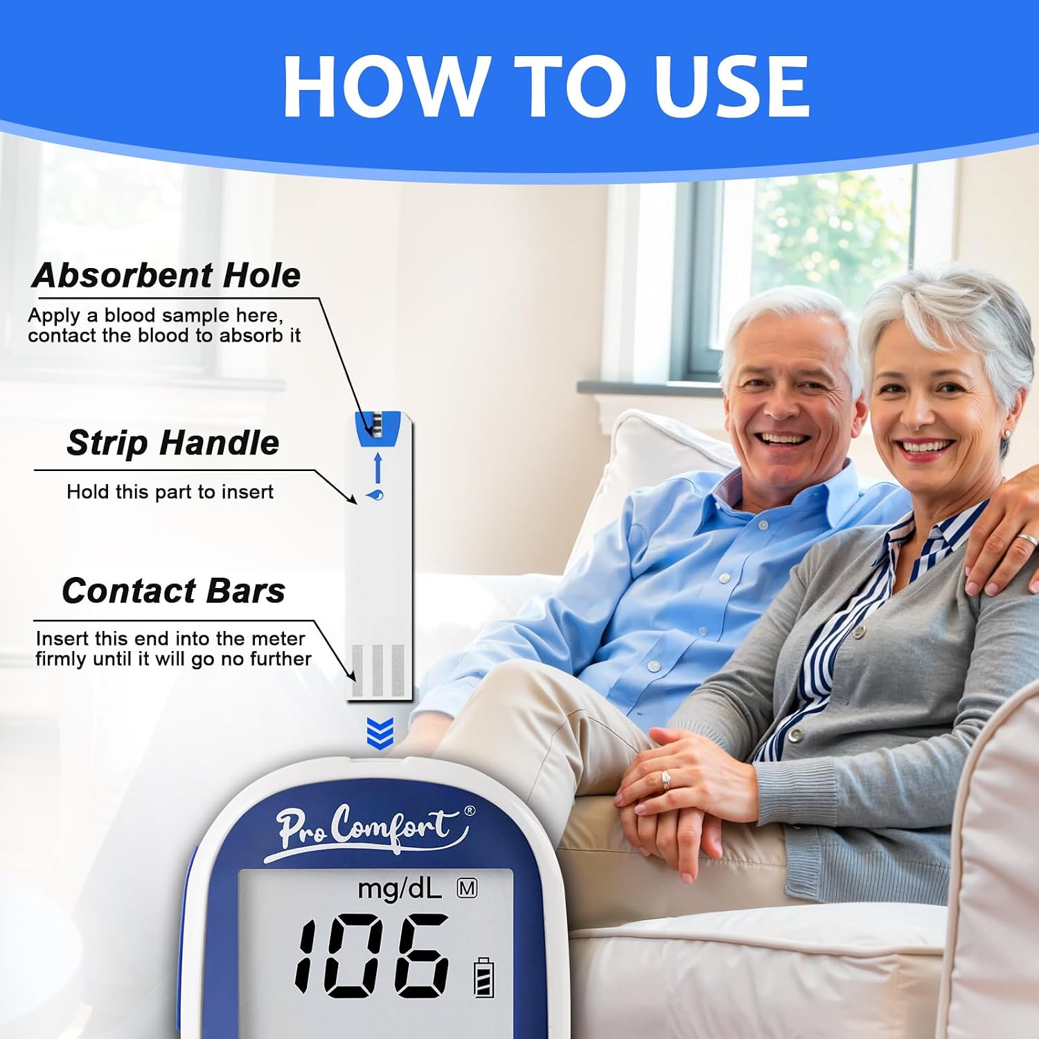 Glucose Test Strips 100 Count Blood Sugar Test Strip Used with Pro Comfort Glucose Monitor Only No Coding Design - Image 5
