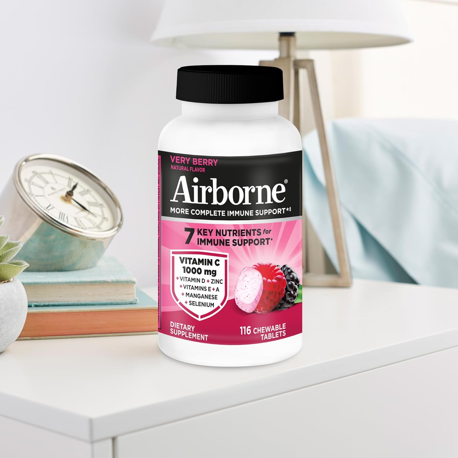 Airborne Very Berry Chewable Tablets, 116ct | Immune Support Supplement with 1000mg Vitamin C + Vitamins A, D, E, Zinc,Selenium, & Manganese | Herbal Blend | Gluten Free | Antioxidants Vitamins A, D & E + Zinc, Selenium, and Manganese, Herbal Blend, Multivitamin Supplements, Immune Health, Tasty - Image 10