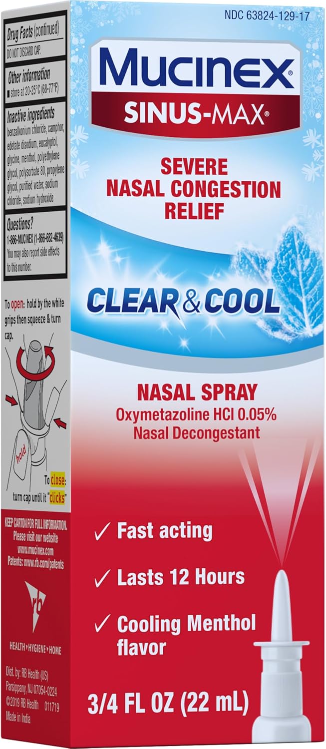 Mucinex Sinus-Max Nasal Spray Decongestant, 12 Hour Over-The-Counter Medication Nose Spray for Sinus Relief, Nasal Decongestants for Adults & Sinus Congestion, Clear & Cool 3/4 Fl Oz(22ML) - Image 14