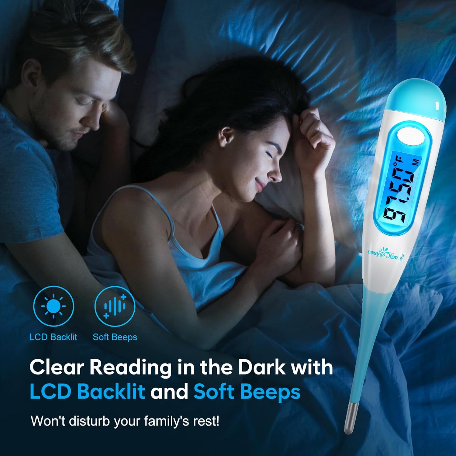 Easy@Home Digital Basal Thermometer for Ovulation: Backlight LCD Display 1/100th Degree High Precision BBT, Memory Recall, NOT Bluetooth Enabled – Scan Results with Premom Fertility Tracker App, Blue - Image 2