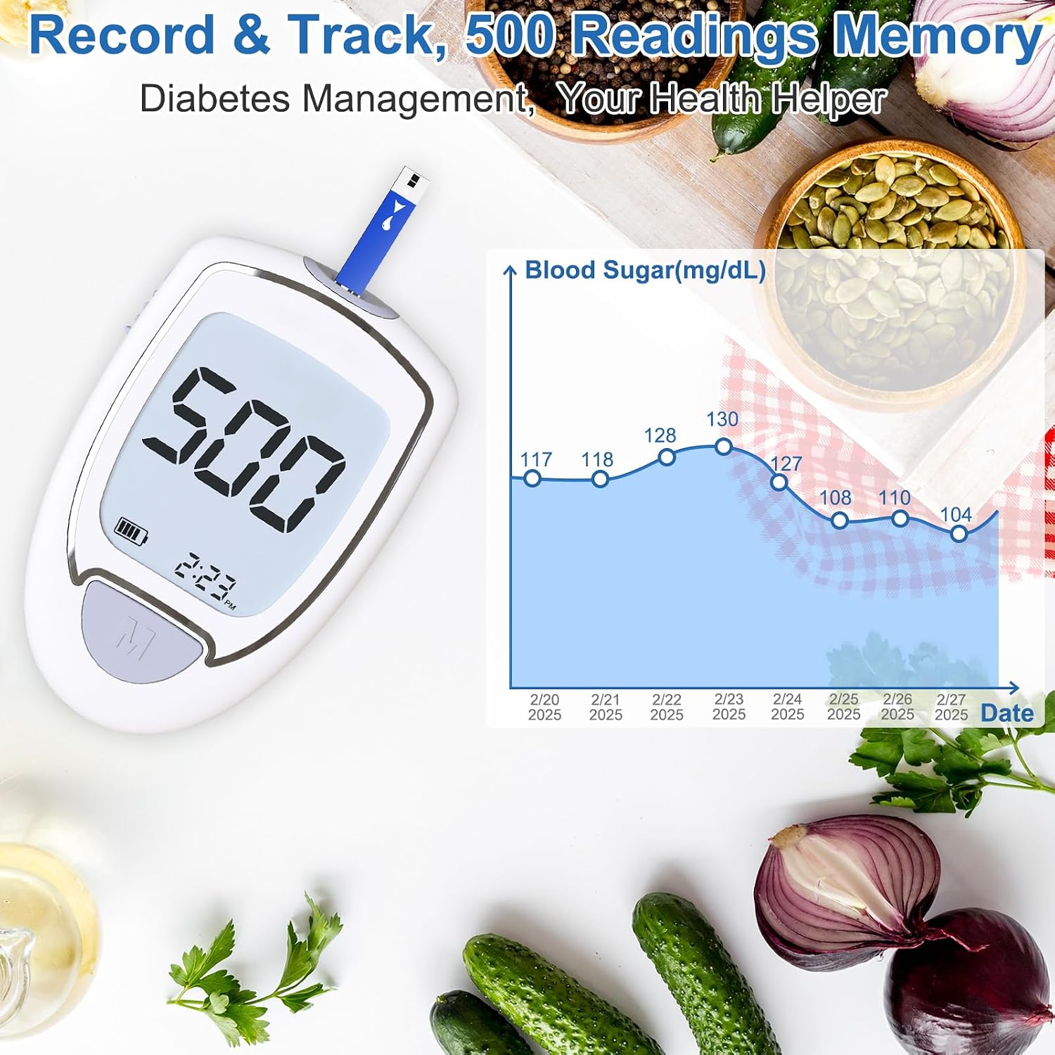 Glucose Monitor Kit, Blood Sugar Monitor with 50 Test Strips & 50 Lancets for Diabetes Testing, High Accuracy Blood Glucose Meter with Auto Eject, No Coding & Large LCD for Seniors, Glucometer Diabetes Testing Kit for Travel & Home Use - Image 7