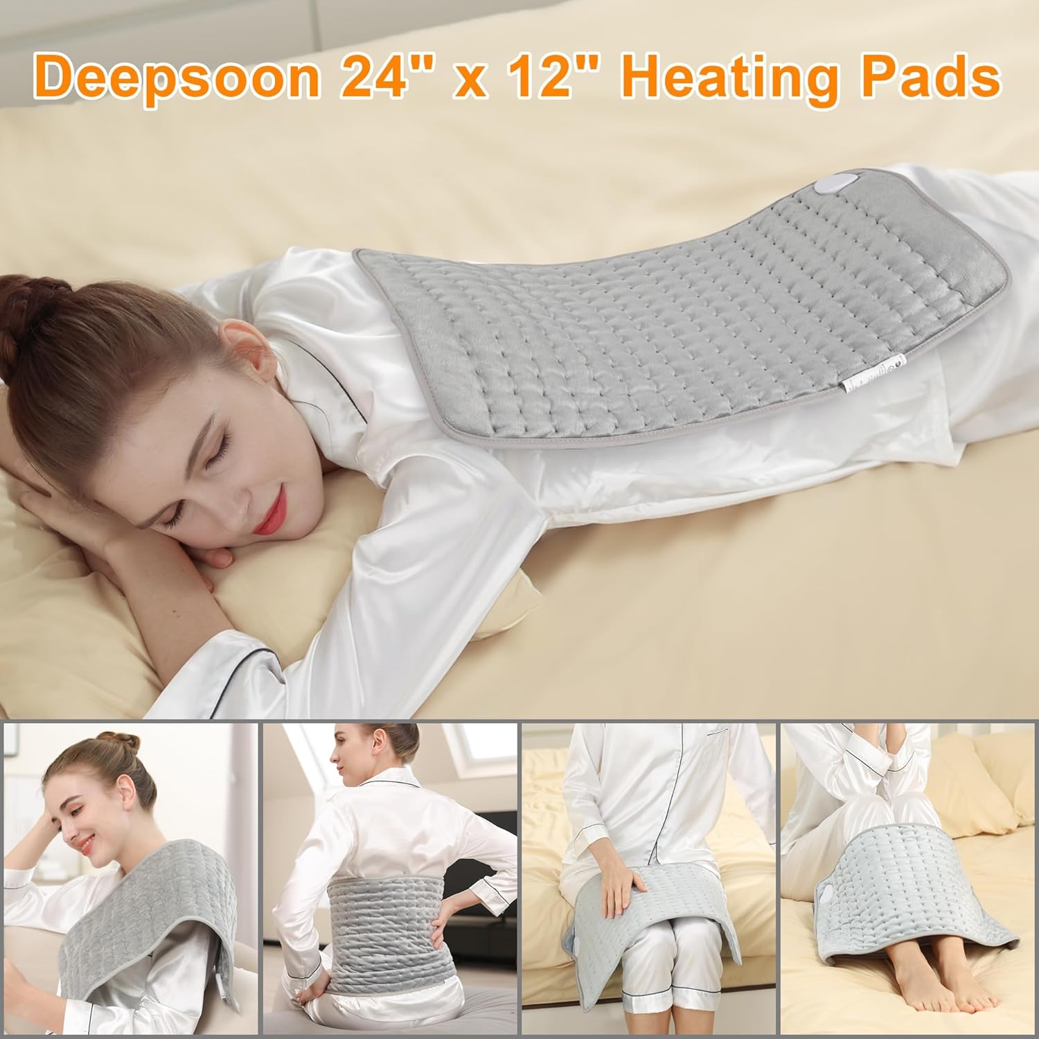 Heating Pad,Heated Blanket,Heating Pad for Back Neck,Grey,24x12 Inch | Electric Heating Pad,Dry/Moist Heat Heating Pads,Heating Pads for Shoulder,Abdomen,Heat Pad for Women Men,Birthday Gift - Image 2