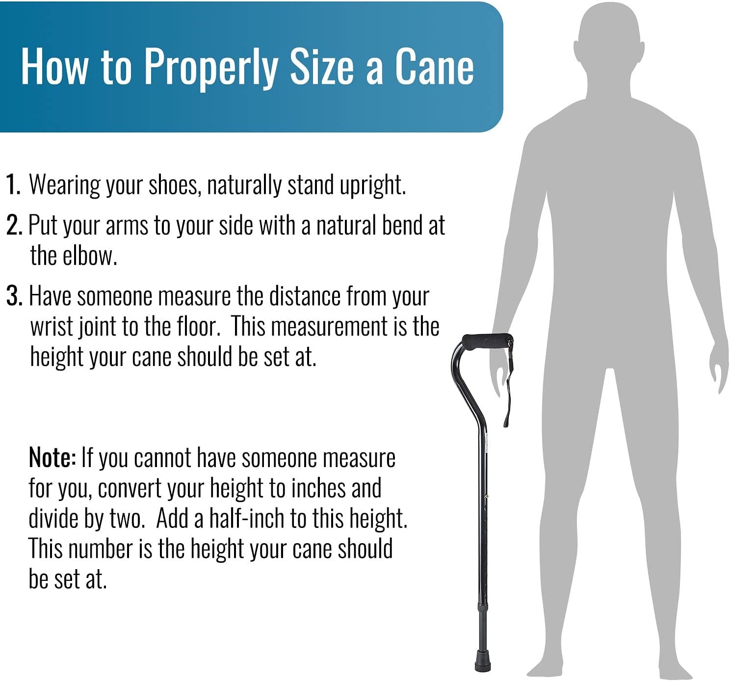 DMI Walking Cane and Walking Stick for Adult Men and Women, FSA Eligible, Lightweight and Adjustable from 30-39 Inches, Supports up to 250 Pounds with Ergonomic Hand Grip and Wrist Strap, Black - Image 6
