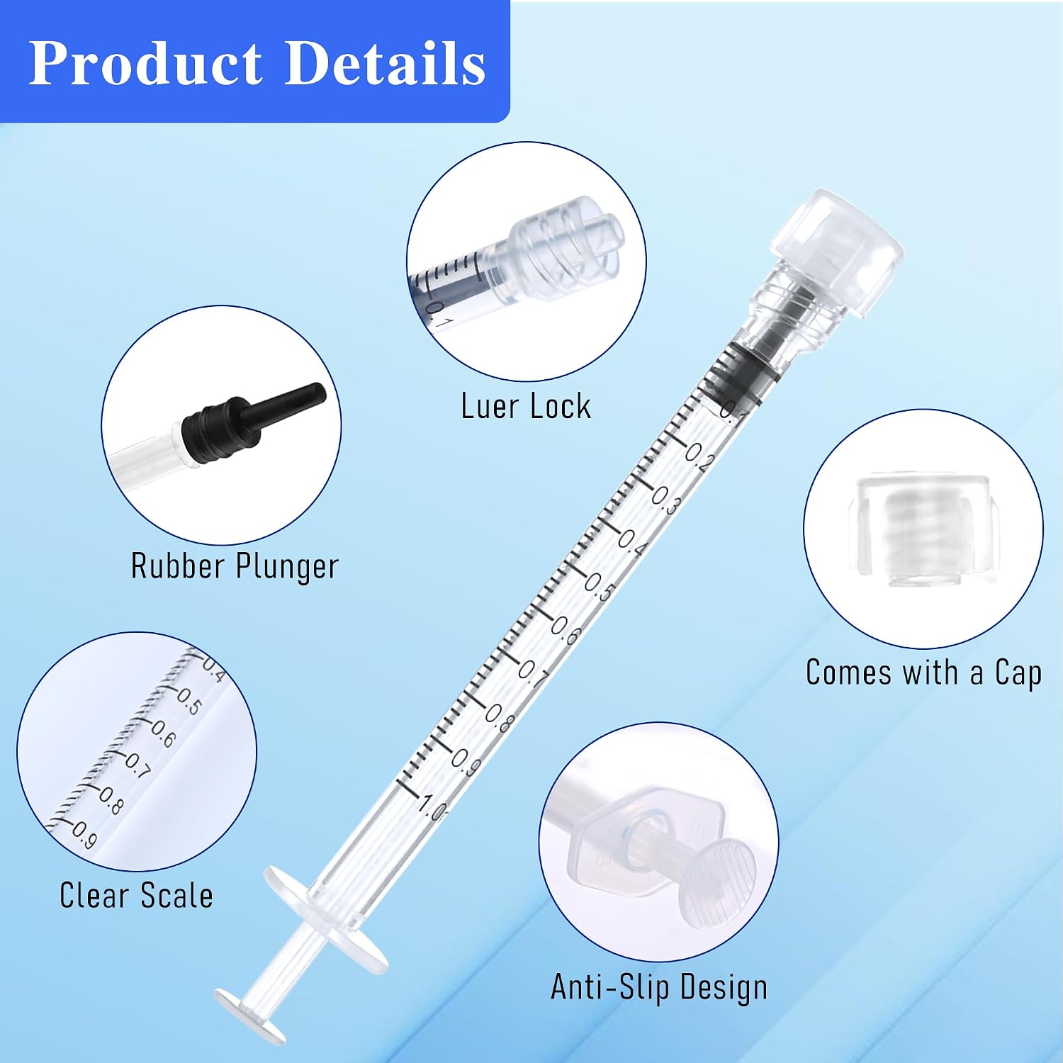 1ml Syringes Without Needle, 20Pack Plastic Syringe With Cap for Liquid, Measuring, Ink Refilling, Oil, Liquids Glue Applicator, Individually Sealed - Image 3