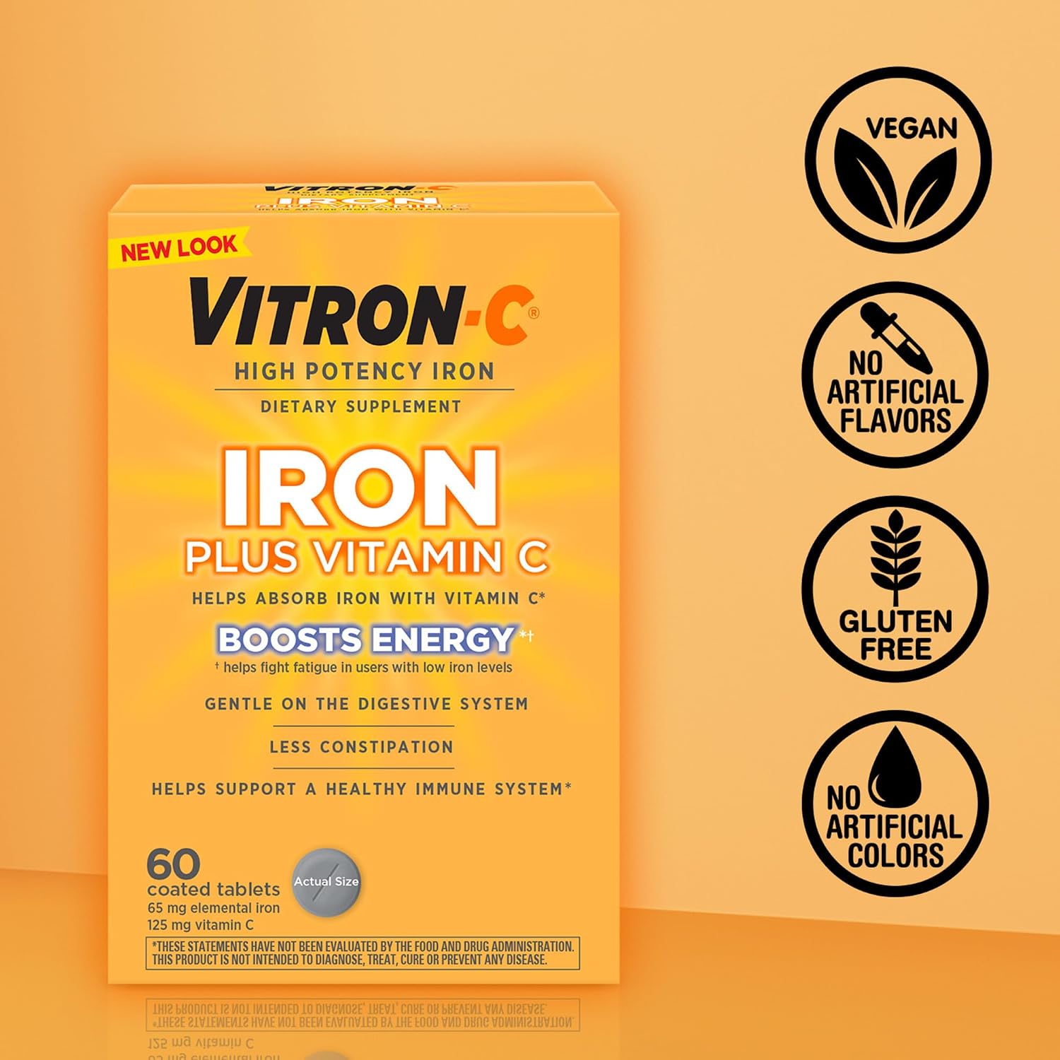 Vitron-C Iron Supplement, Once Daily, High Potency Iron Plus Vitamin C, Support Red Blood Cell Production, Dye Free Tablets, 60 Count, 2 Pack - Image 6