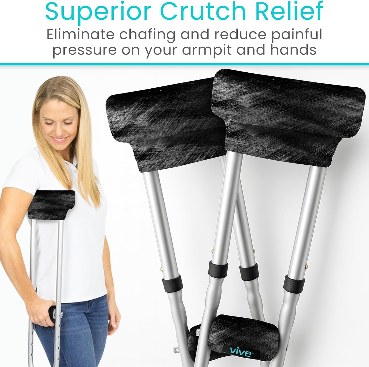 Vive Premium Crutch Pads & Hand Grips - Comfortable, Breathable | Machine Washable Padding - Moisture Wicking & Odor Reducing Pillow Accessory Covers for Adult & Youth Walking Crutches - Image 3